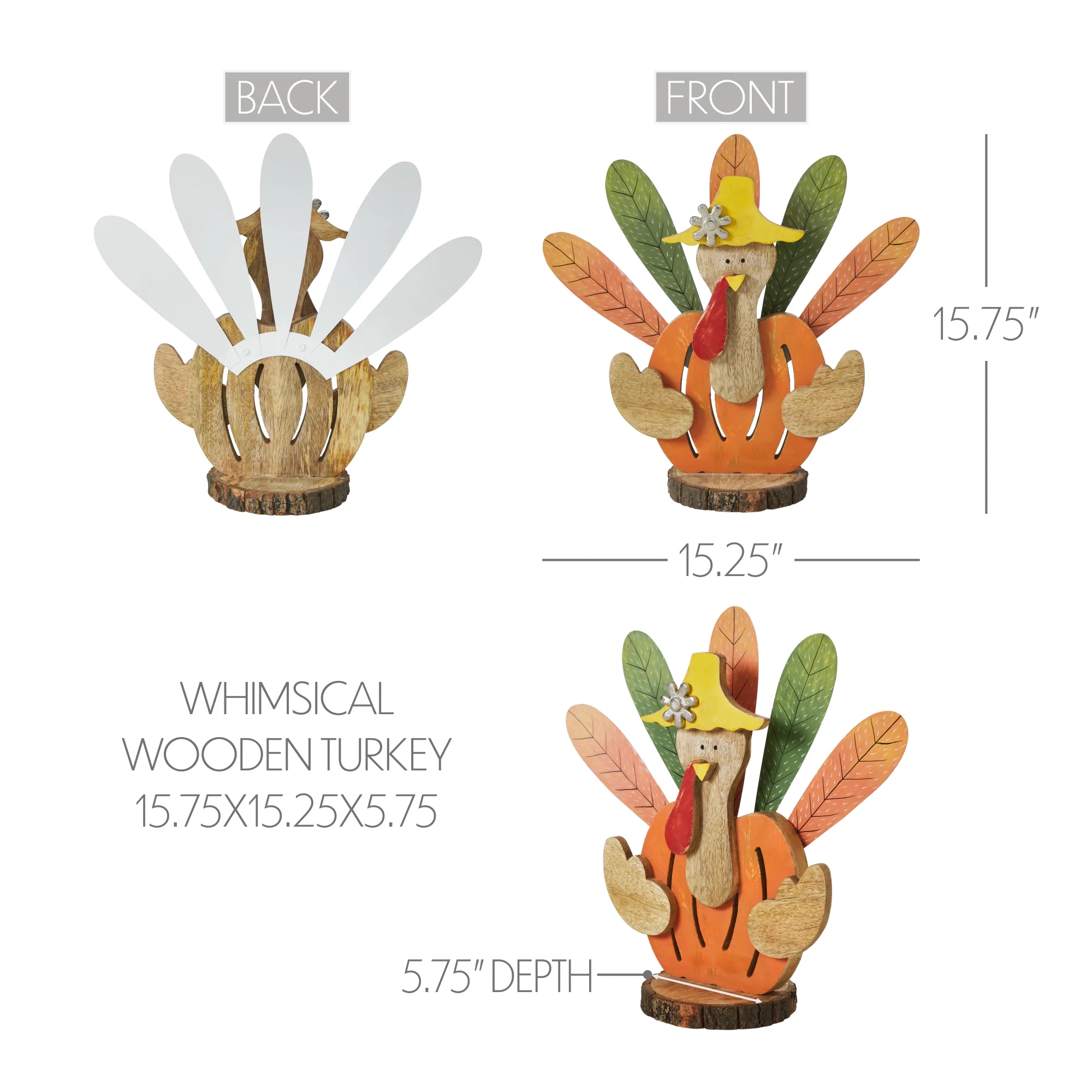 Rustic Turkey Wooden Thanksgiving Figure - Image 5