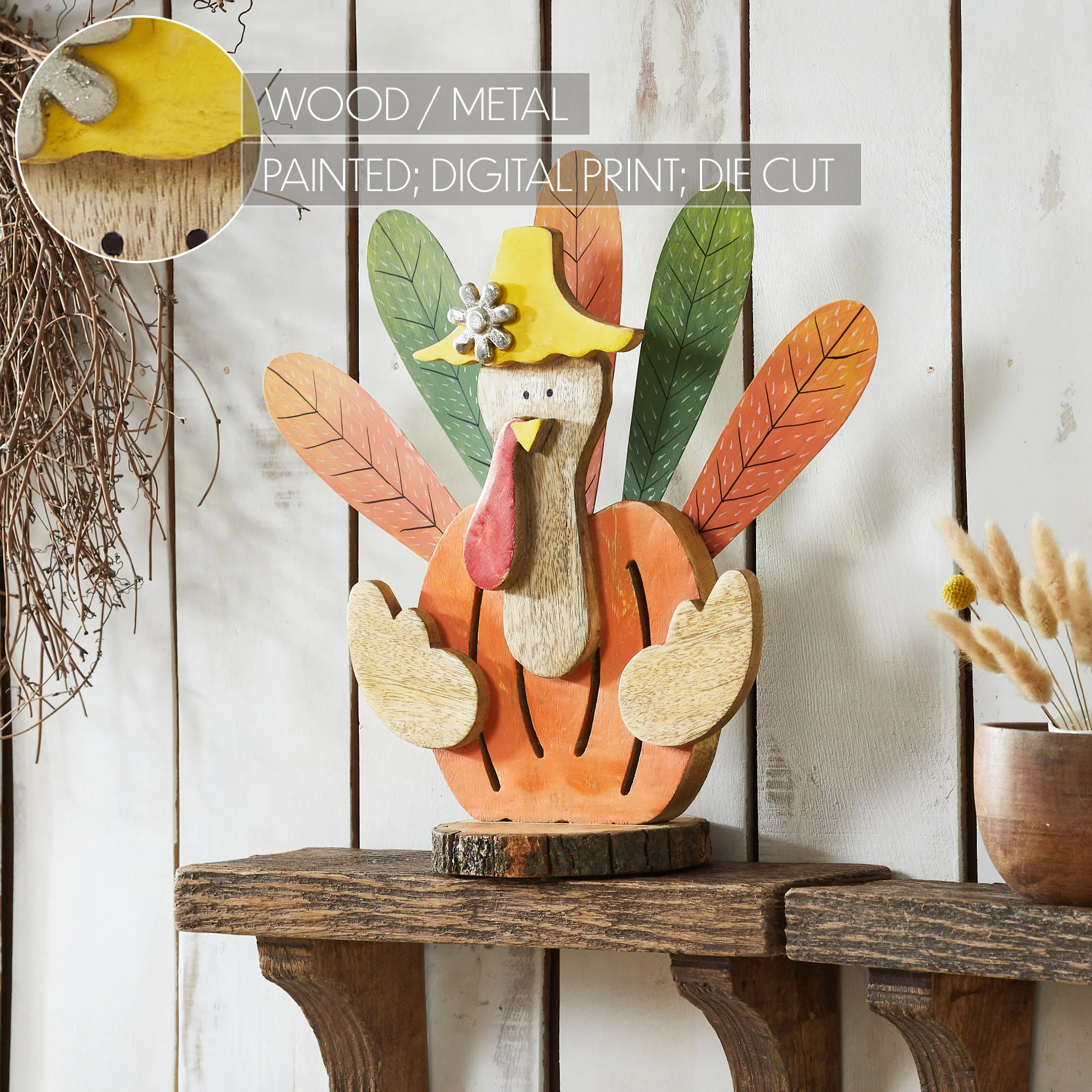 Rustic Turkey Wooden Thanksgiving Figure - Image 6