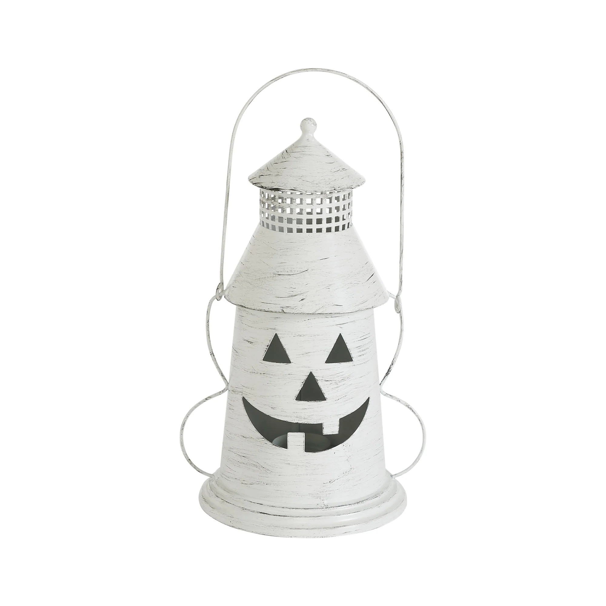 Rustic White Jack O' Lantern Tealight Metal Lantern - Image 3