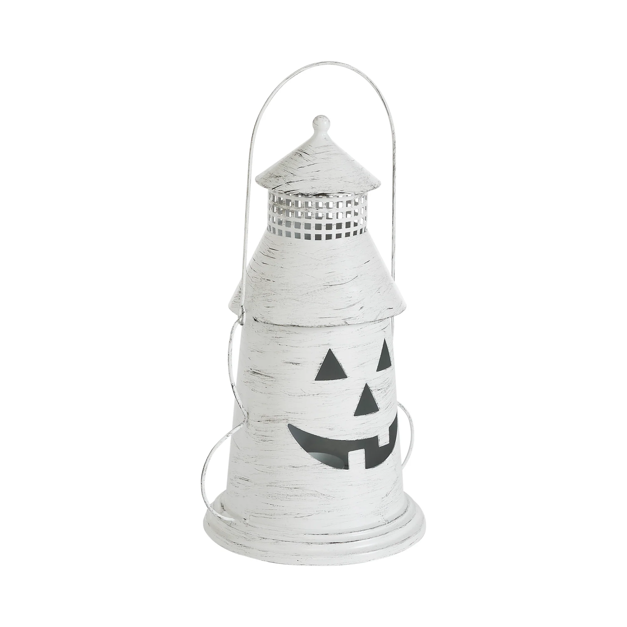 Rustic White Jack O' Lantern Tealight Metal Lantern - Image 4