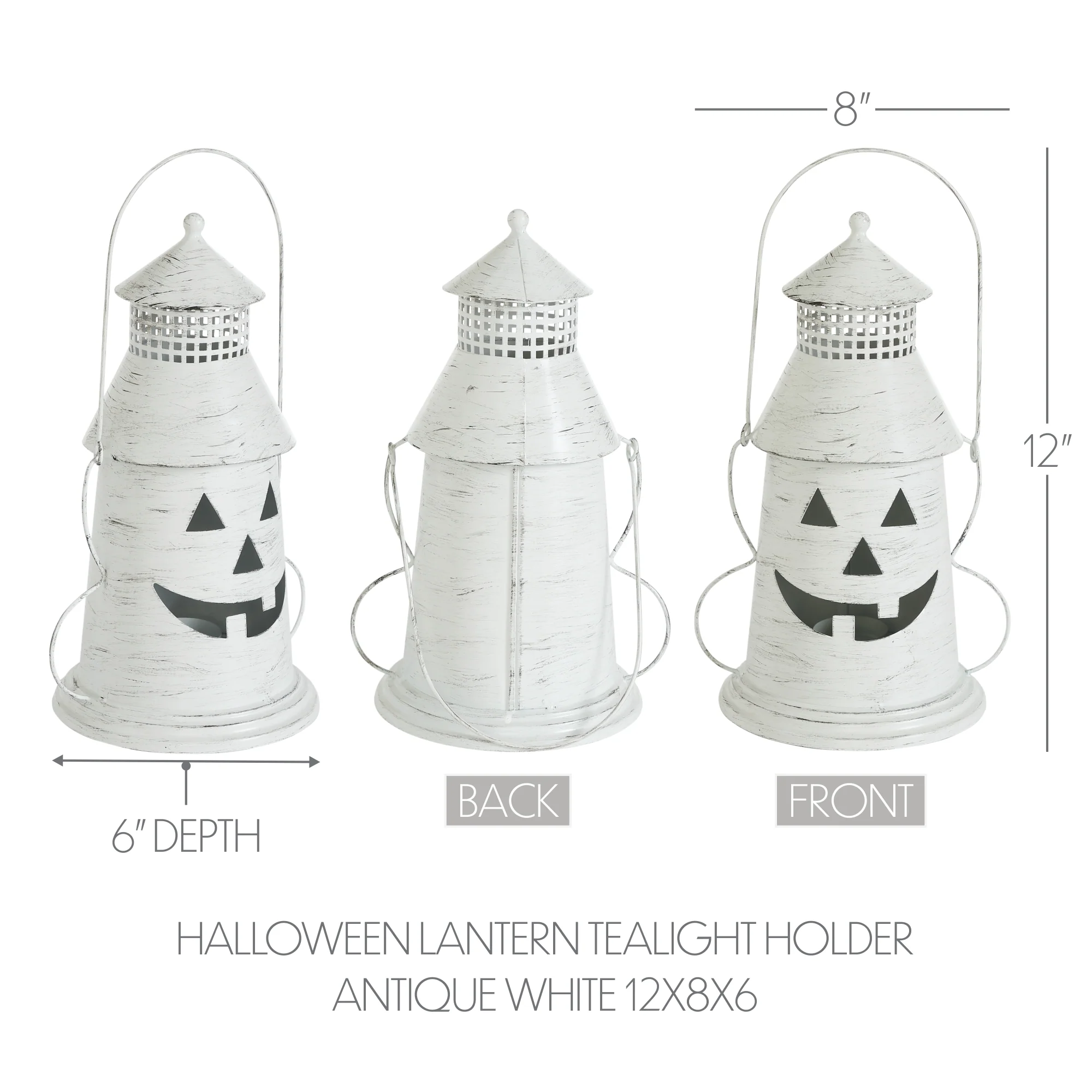 Rustic White Jack O' Lantern Tealight Metal Lantern - Image 5