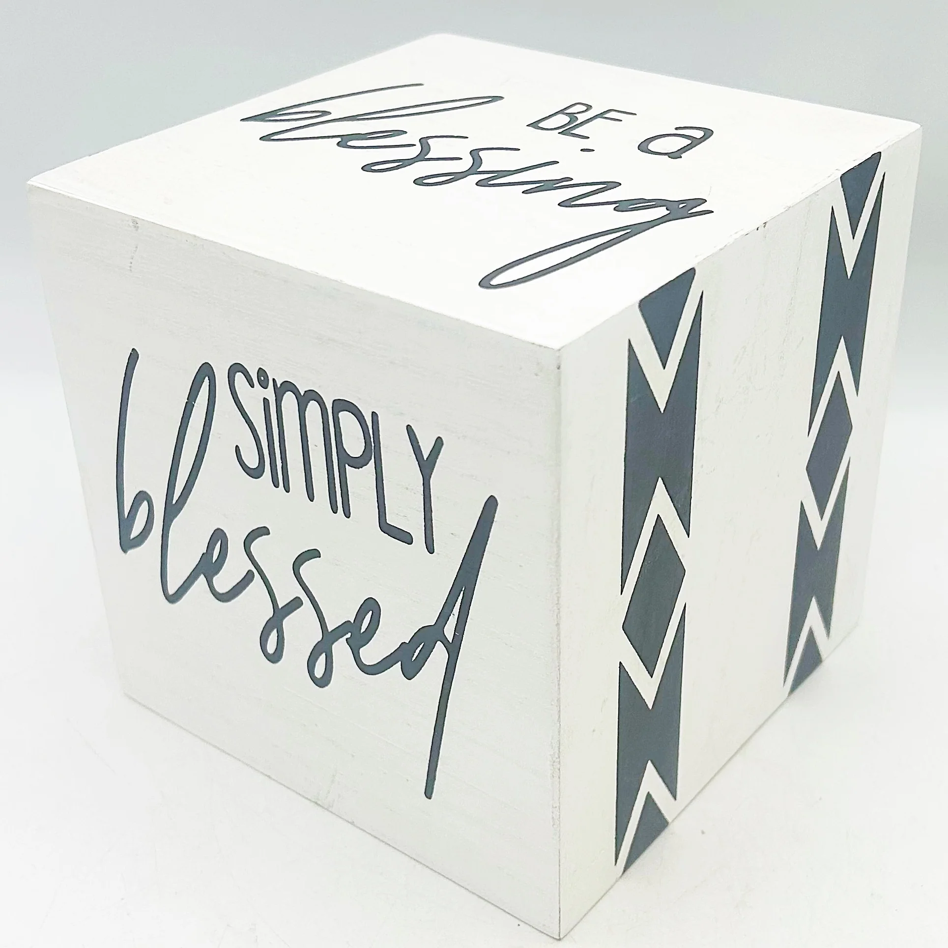 ๐ Rustic White Simply Blessed Messages Cube 5"
