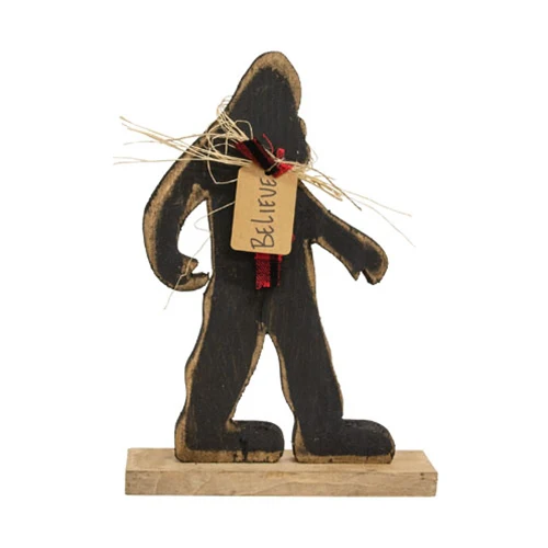 Rustic Wood Believe Bigfoot with Scarf On Base 12.75"H