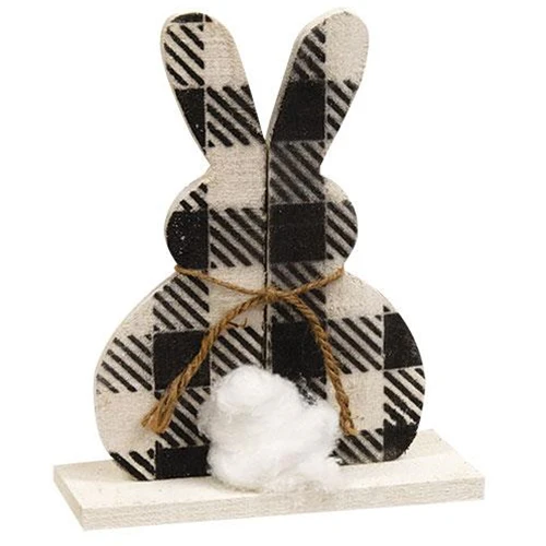 Rustic Wood Buffalo Check Cottontail Bunny on Base - Image 2