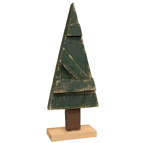 Rustic Wood Dark Green Barn Door 19" Christmas Tree