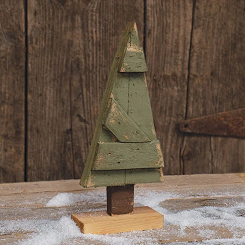 Rustic Wood Light Green Barn Door Christmas Tree 14.5" H - Image 2