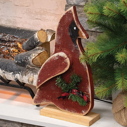 Rustic Wood Snowy Cardinal on Base 18.5"H - Image 2