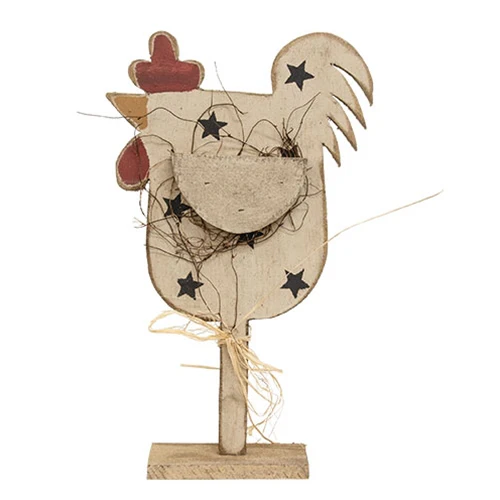 Rustic Wood Stars Chicken on Base 18.5" H