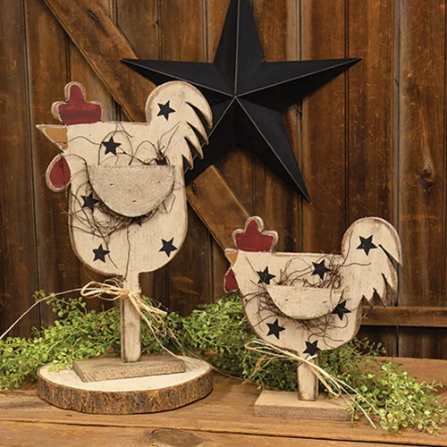 Rustic Wood Stars Chicken on Base 18.5" H - Image 2