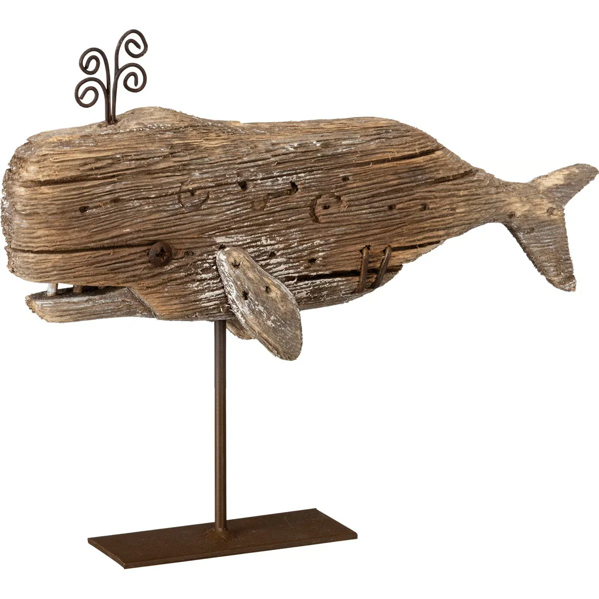 Rustic Wooden Whale on Stand 6.5" H