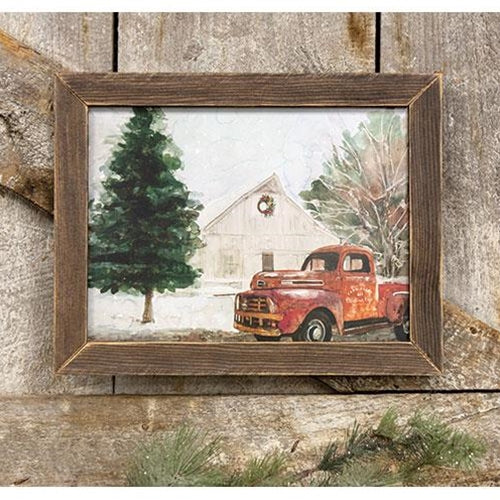 Rusty Red Truck and Barn Christmas Framed Print 12" x 16" - Image 2