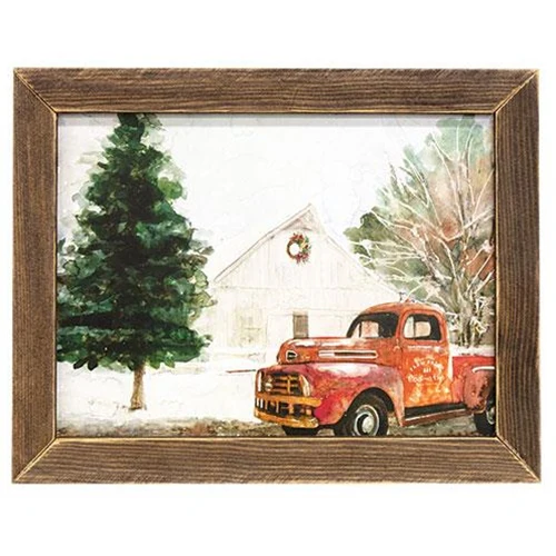 Rusty Red Truck and Barn Christmas Framed Print 12" x 16" - Image 3