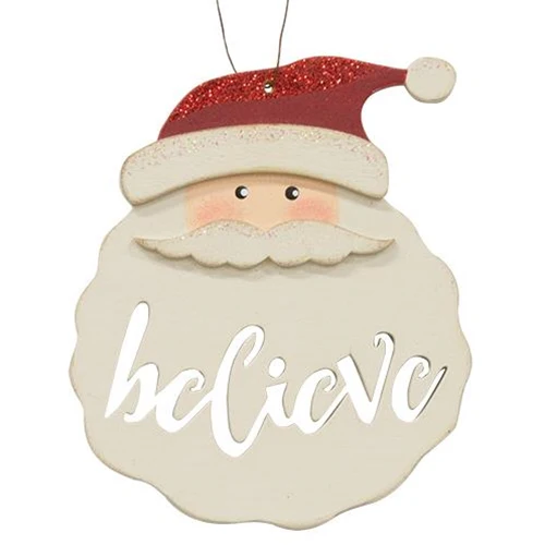 ๐ Santa Believe Painted Wood Ornament