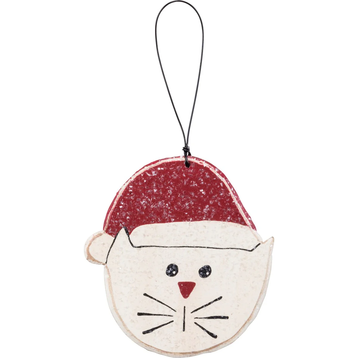 ๐ Santa Cat Wooden Sparkle Ornament