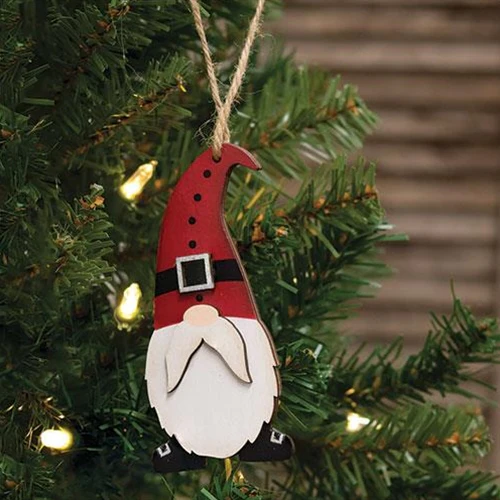 Santa Gnome Wooden Ornament