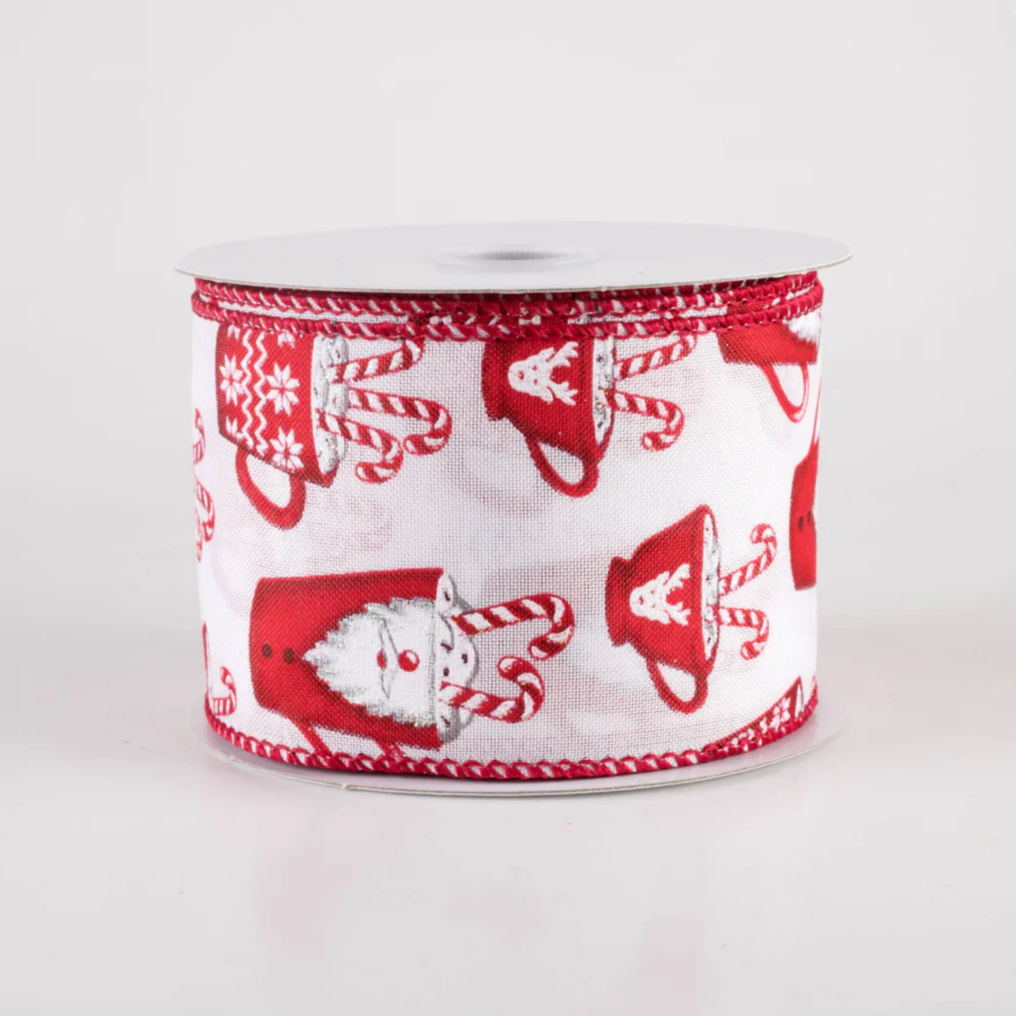 Santa Mug Hot Cocoa White Ribbon 2.5" x 10 yards - Image 2