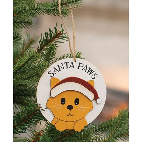 Santa Paws Wooden Kitty Ornament - Image 2