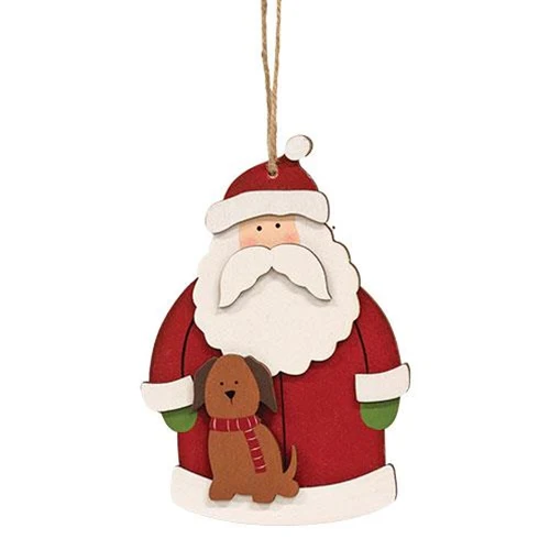 Santa With Puppy Dog Wooden Ornament - Image 2