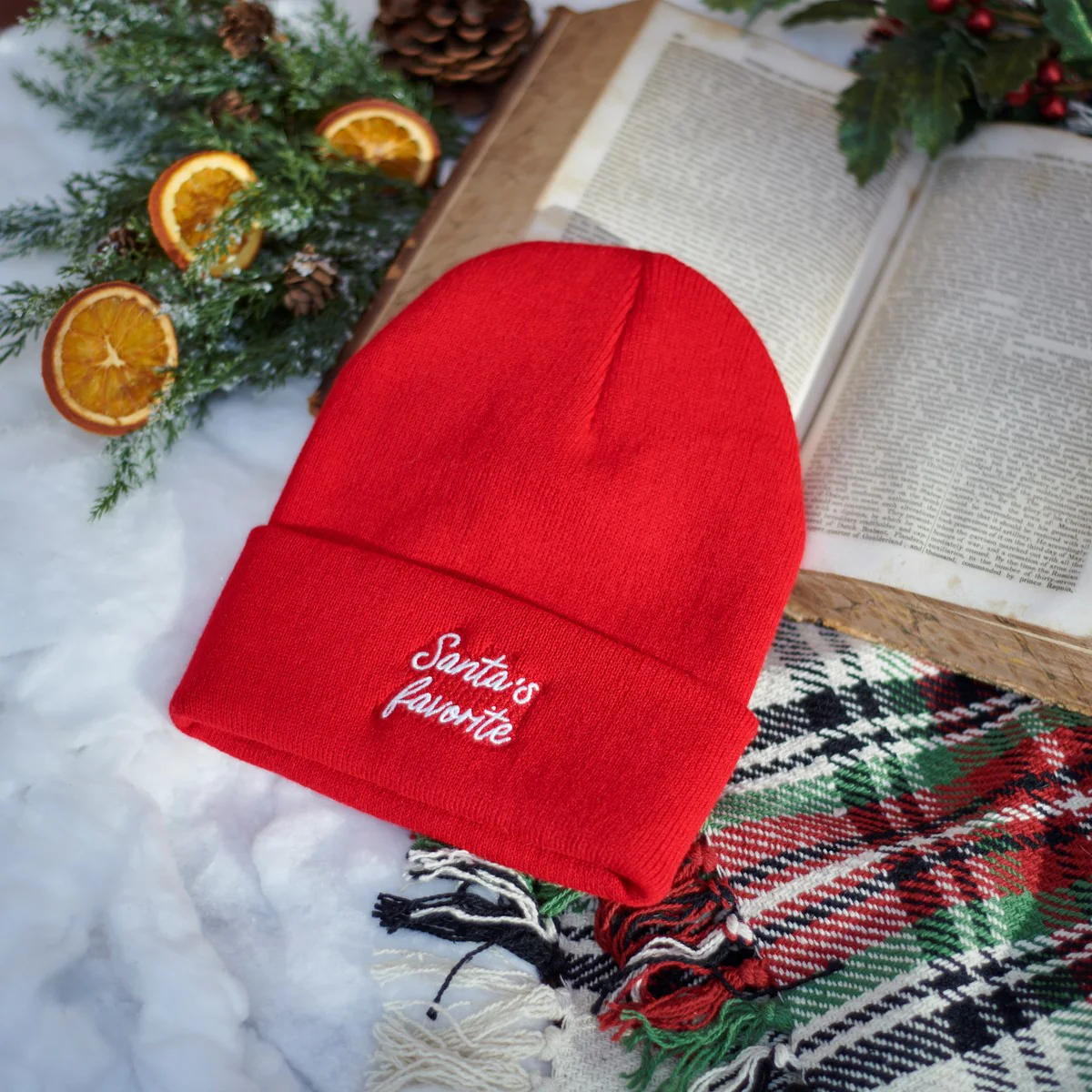 Santa's Favorite Red Knit Beanie Hat - Image 2