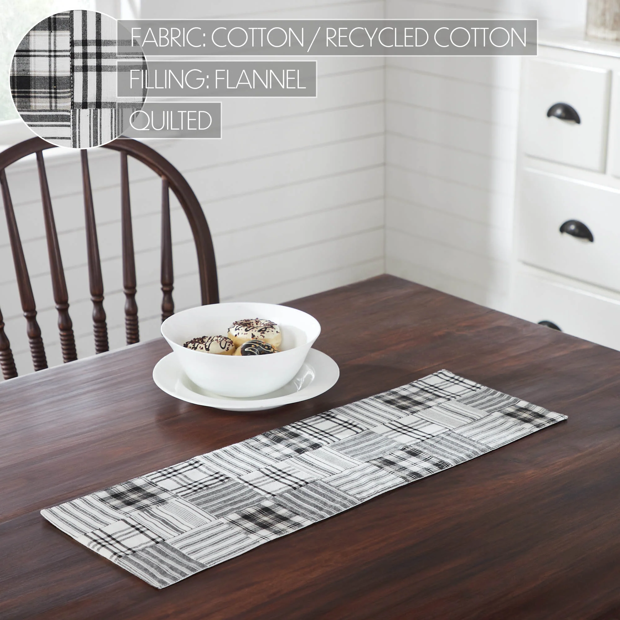 Sawyer Mill Black 24" Quilted Table Runner - Image 3
