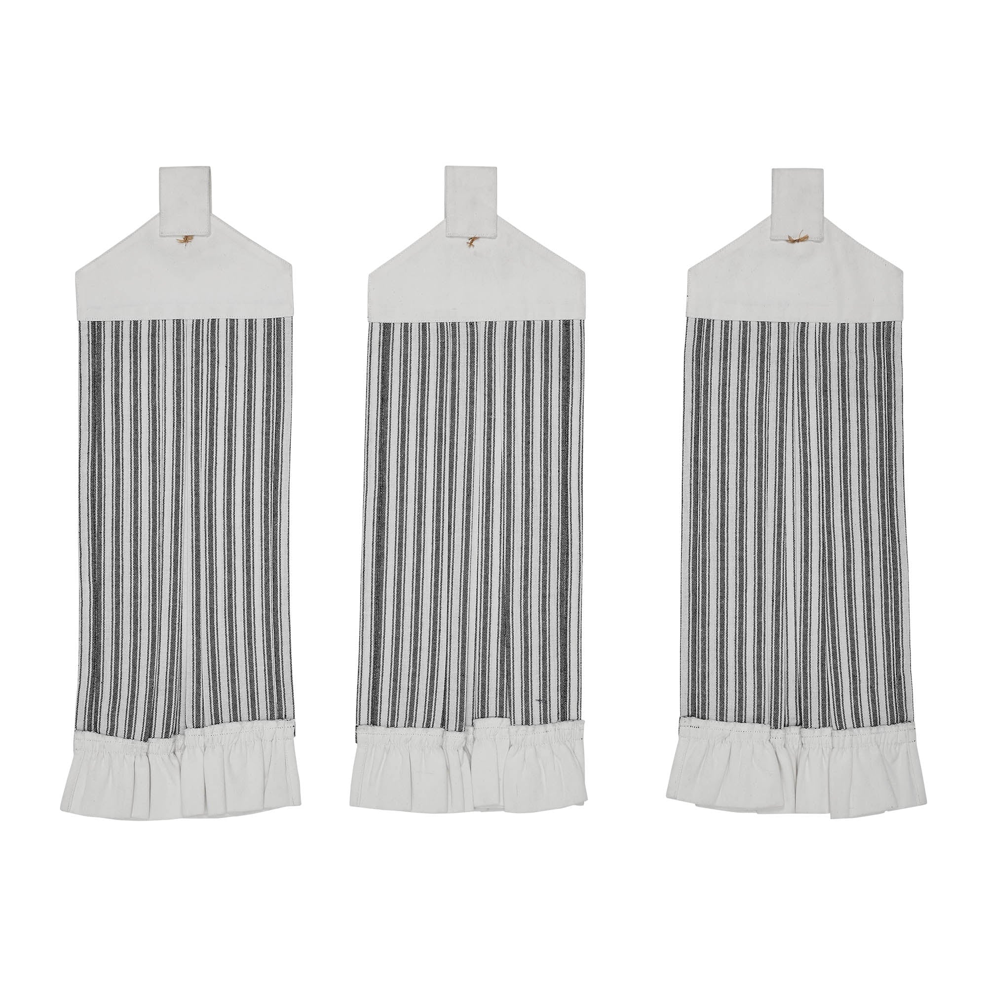 Sawyer Mill Black Ticking Stripe Button Loop Tea Towel Set of 3 - Image 3