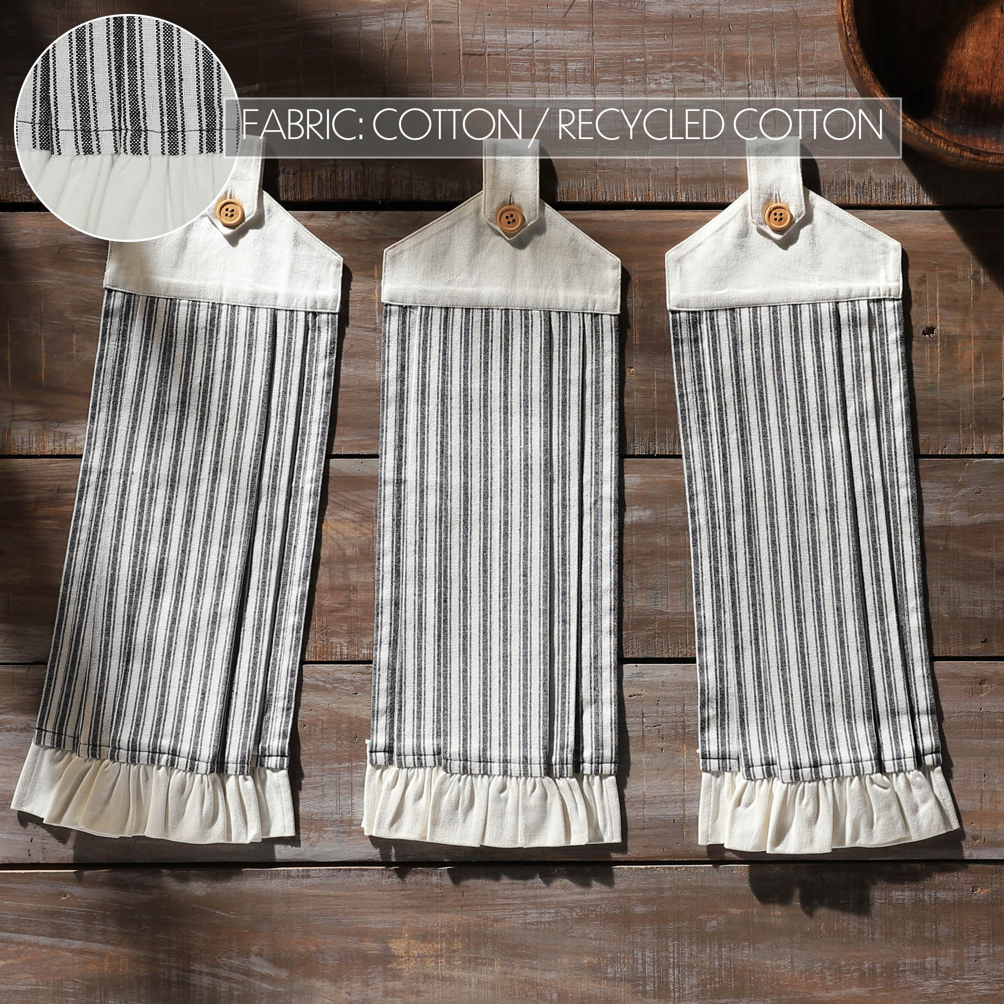 Sawyer Mill Black Ticking Stripe Button Loop Tea Towel Set of 3 - Image 4