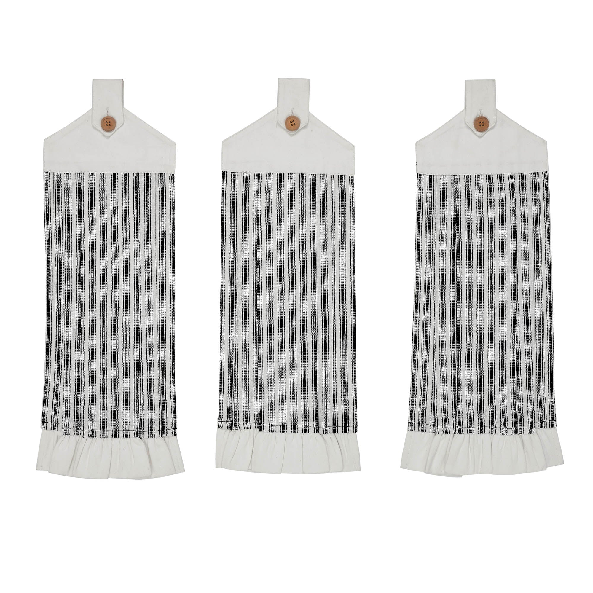 Sawyer Mill Black Ticking Stripe Button Loop Tea Towel Set of 3 - Image 5