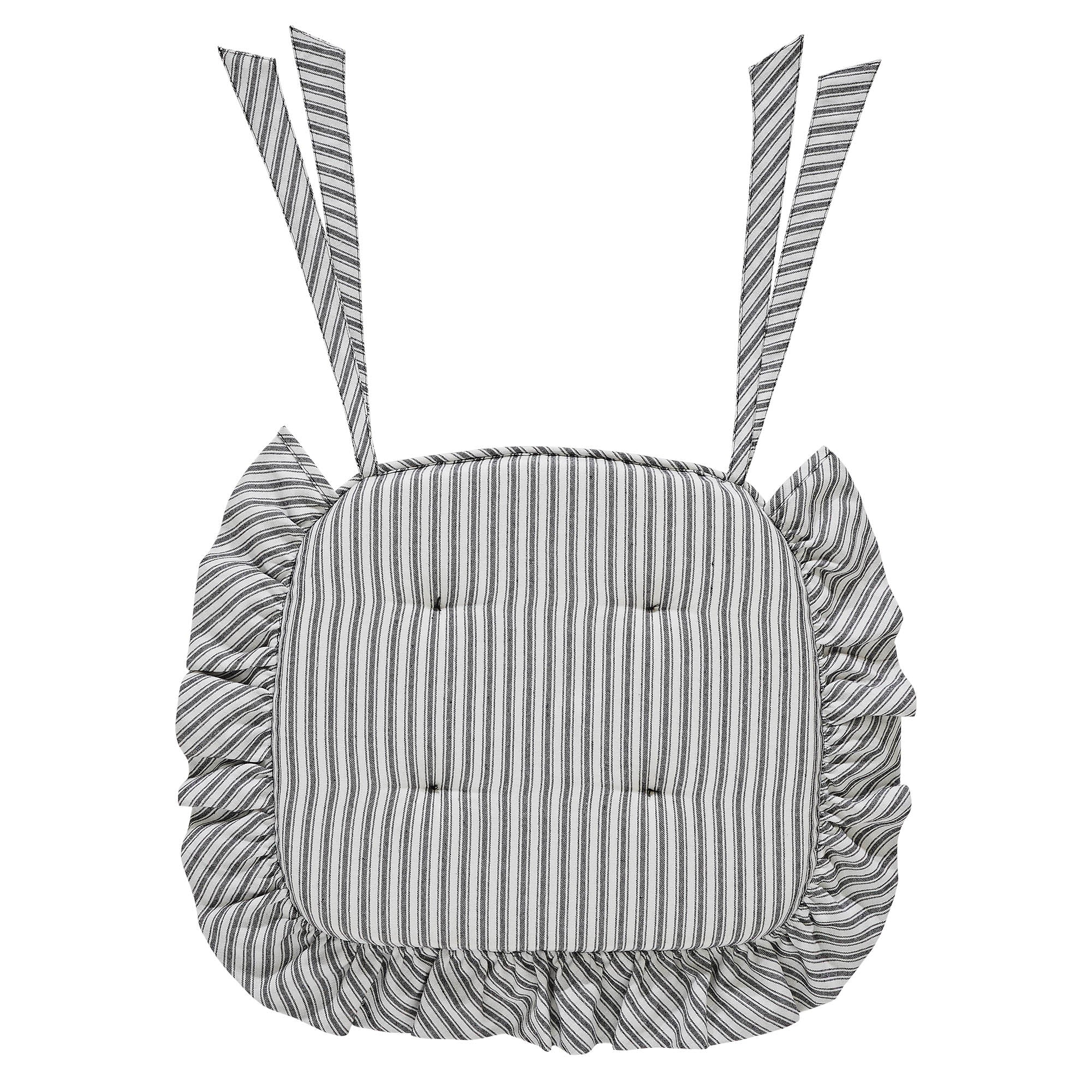 Sawyer Mill Black Ticking Stripe Ruffled Chair Pad 16.5" x 18" - Image 5