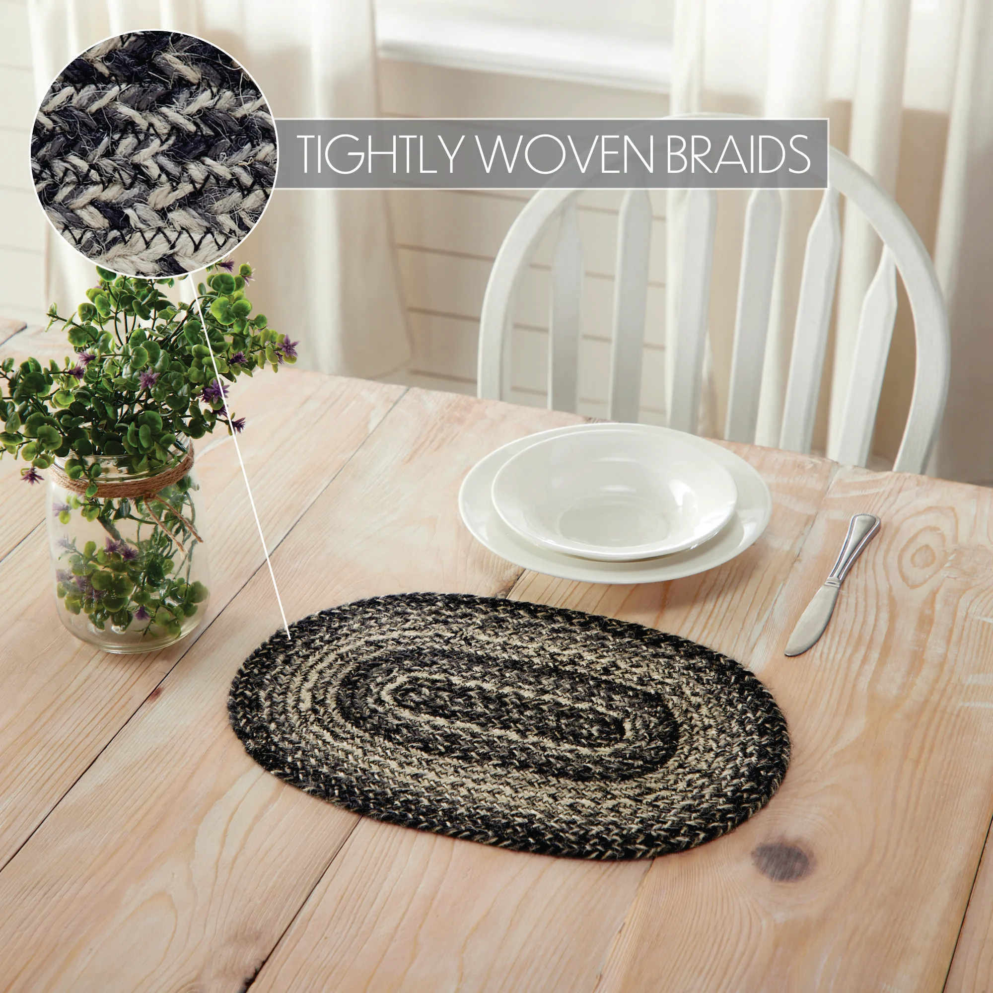 Sawyer Mill Black White 15" Jute Oval Placemat - Image 4