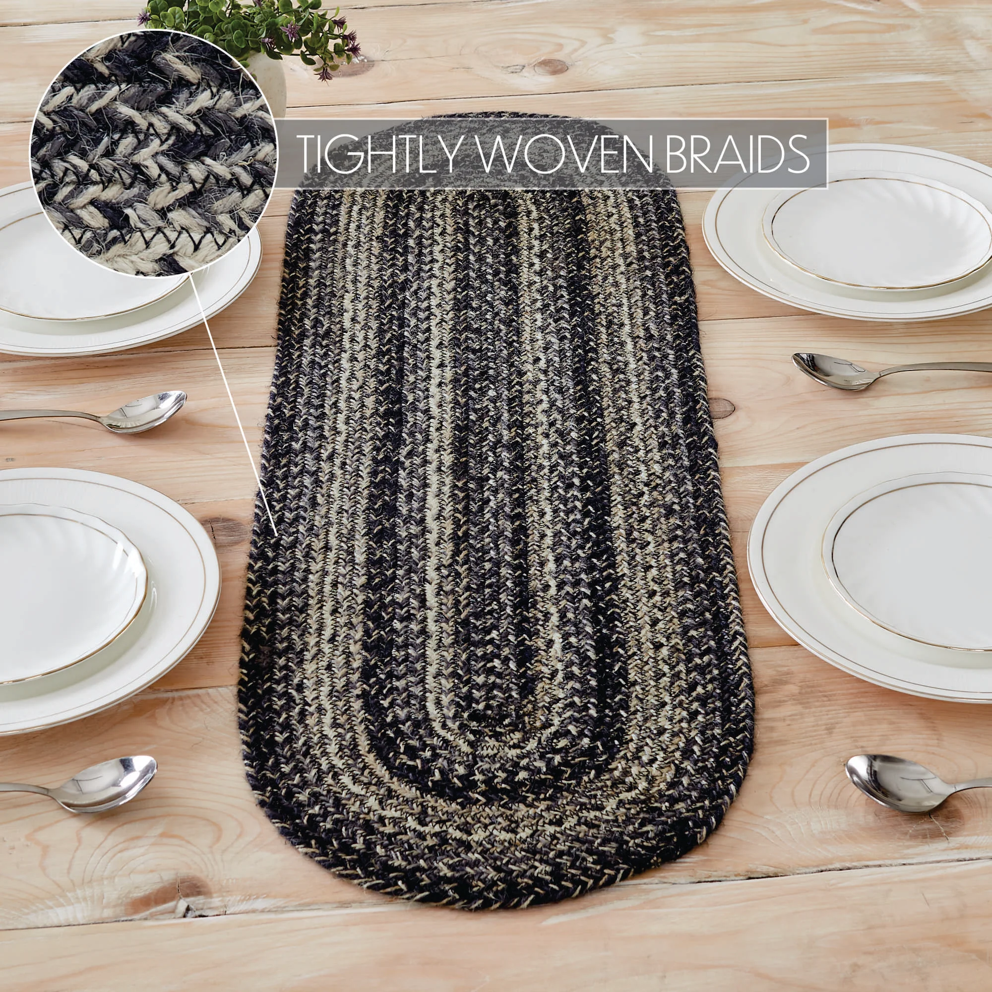 Sawyer Mill Black White 36" Jute Oval Table Runner - Image 3