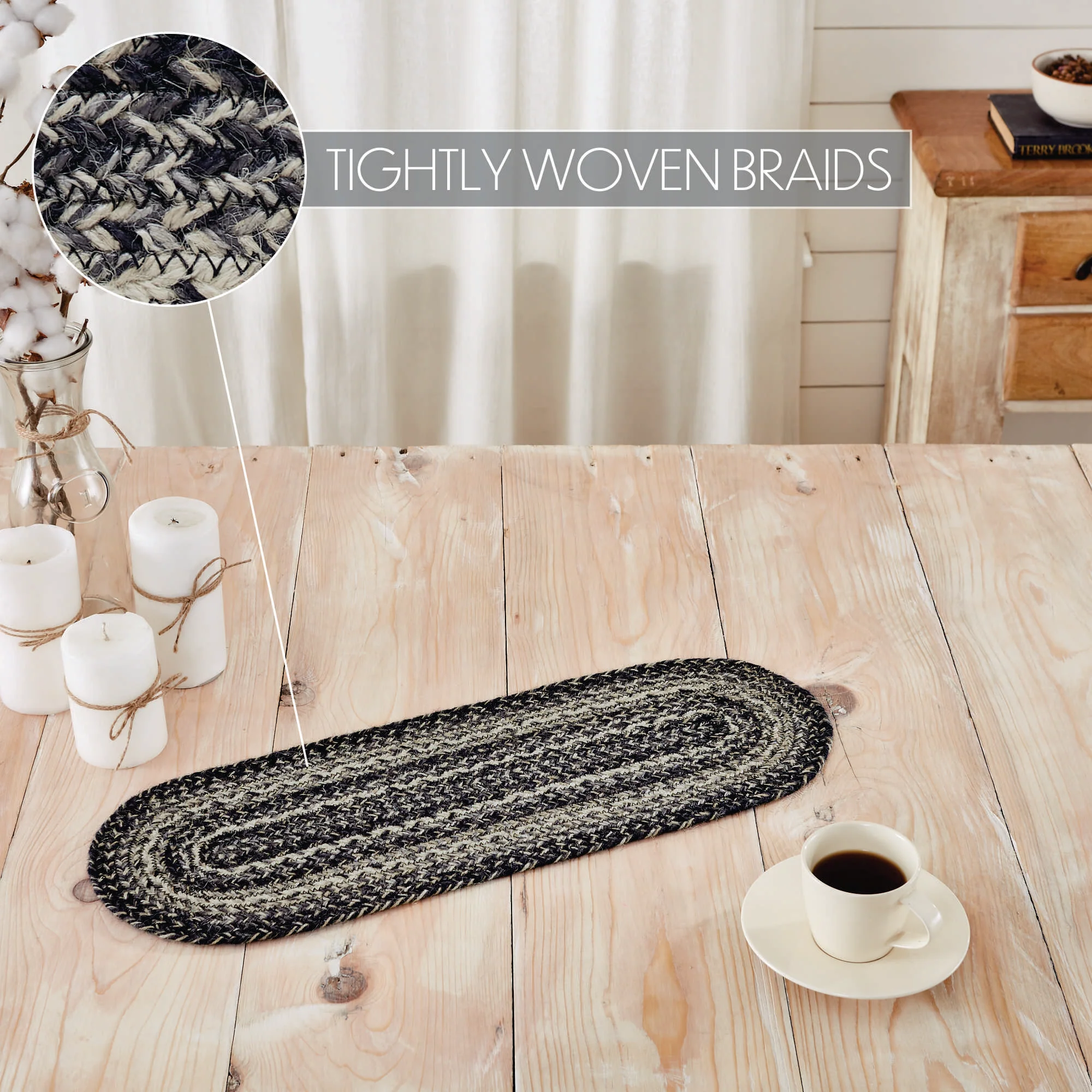 Sawyer Mill Black White Jute 24" Oval Table Runner - Image 4