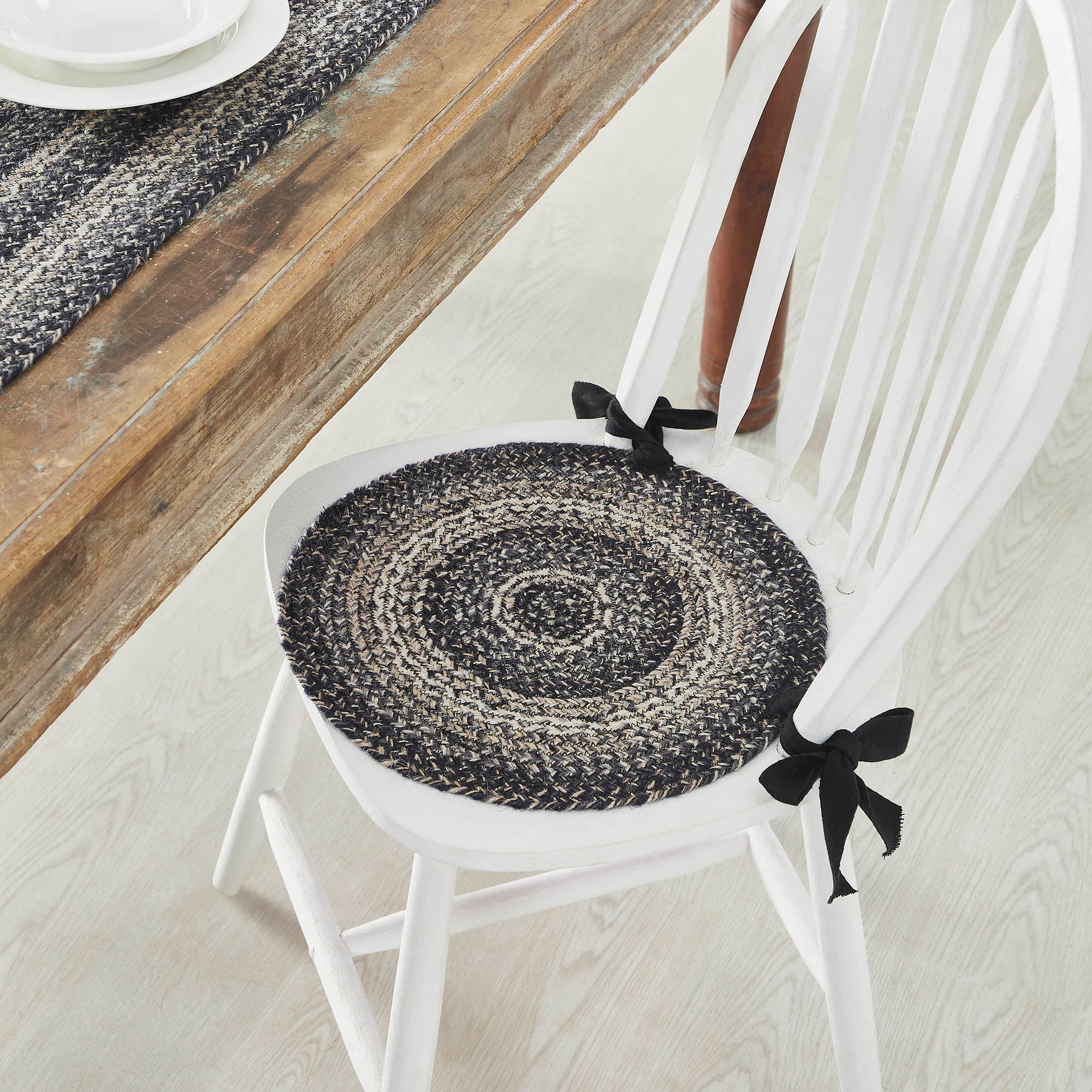 💙 Sawyer Mill Black White Jute Chair Pad 15" Diameter - Image 2