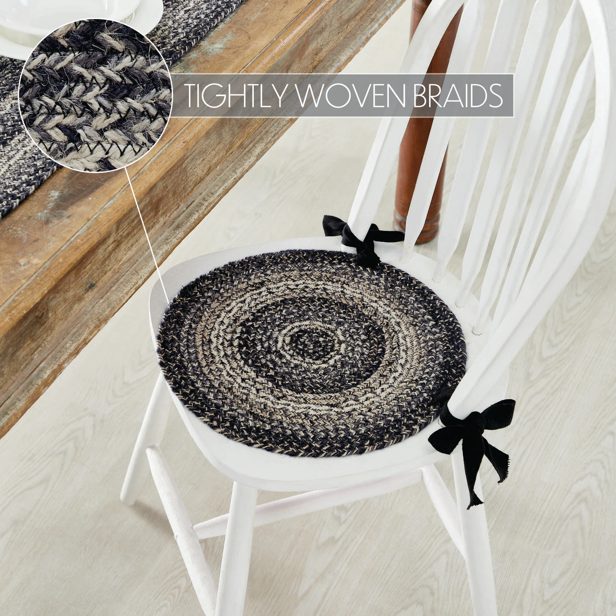 💙 Sawyer Mill Black White Jute Chair Pad 15" Diameter - Image 3