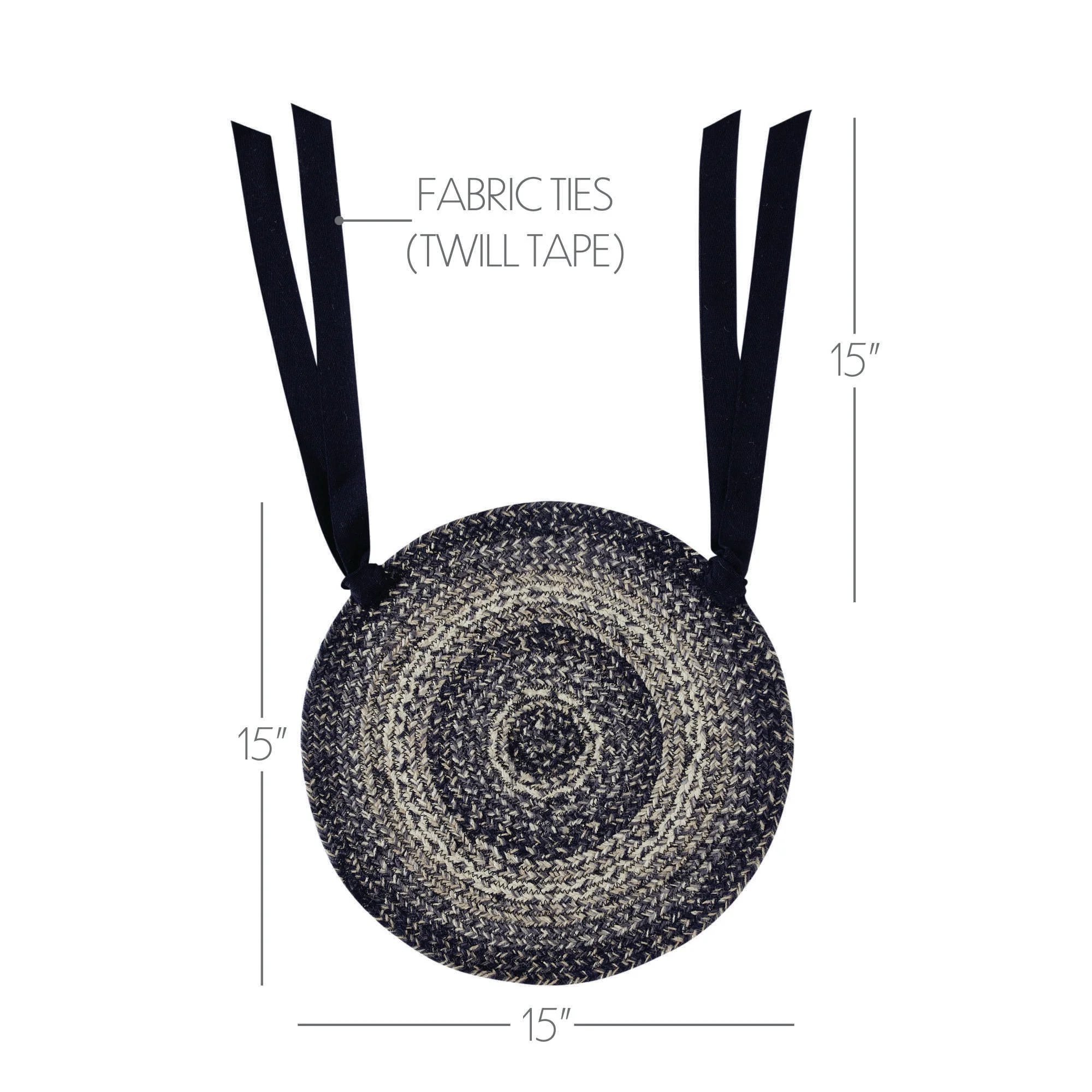 💙 Sawyer Mill Black White Jute Chair Pad 15" Diameter - Image 4