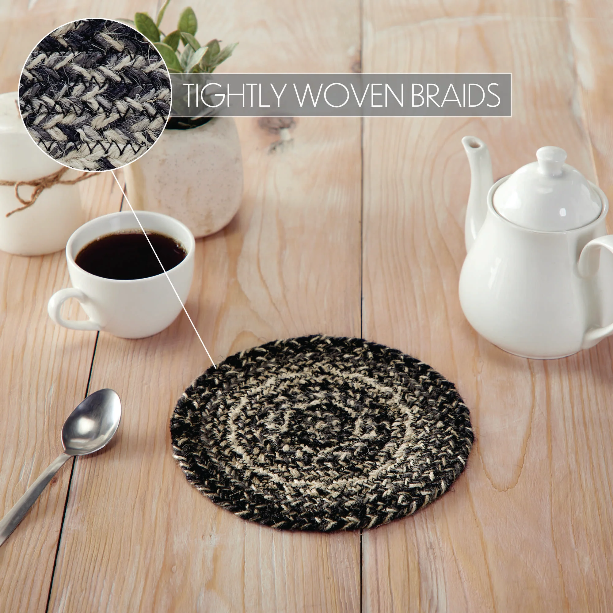 Sawyer Mill Black White Jute Trivet 8 inch Diameter - Image 4