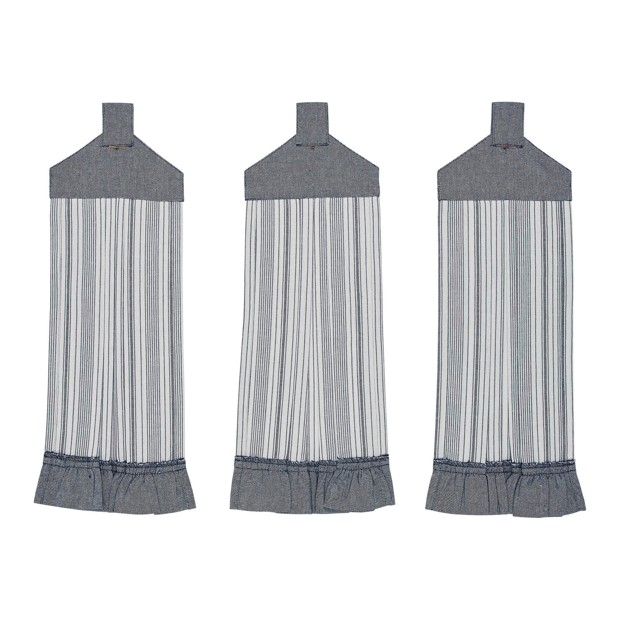 Sawyer Mill Blue Ticking Stripe Button Loop Tea Towel Set of 3 - Image 3