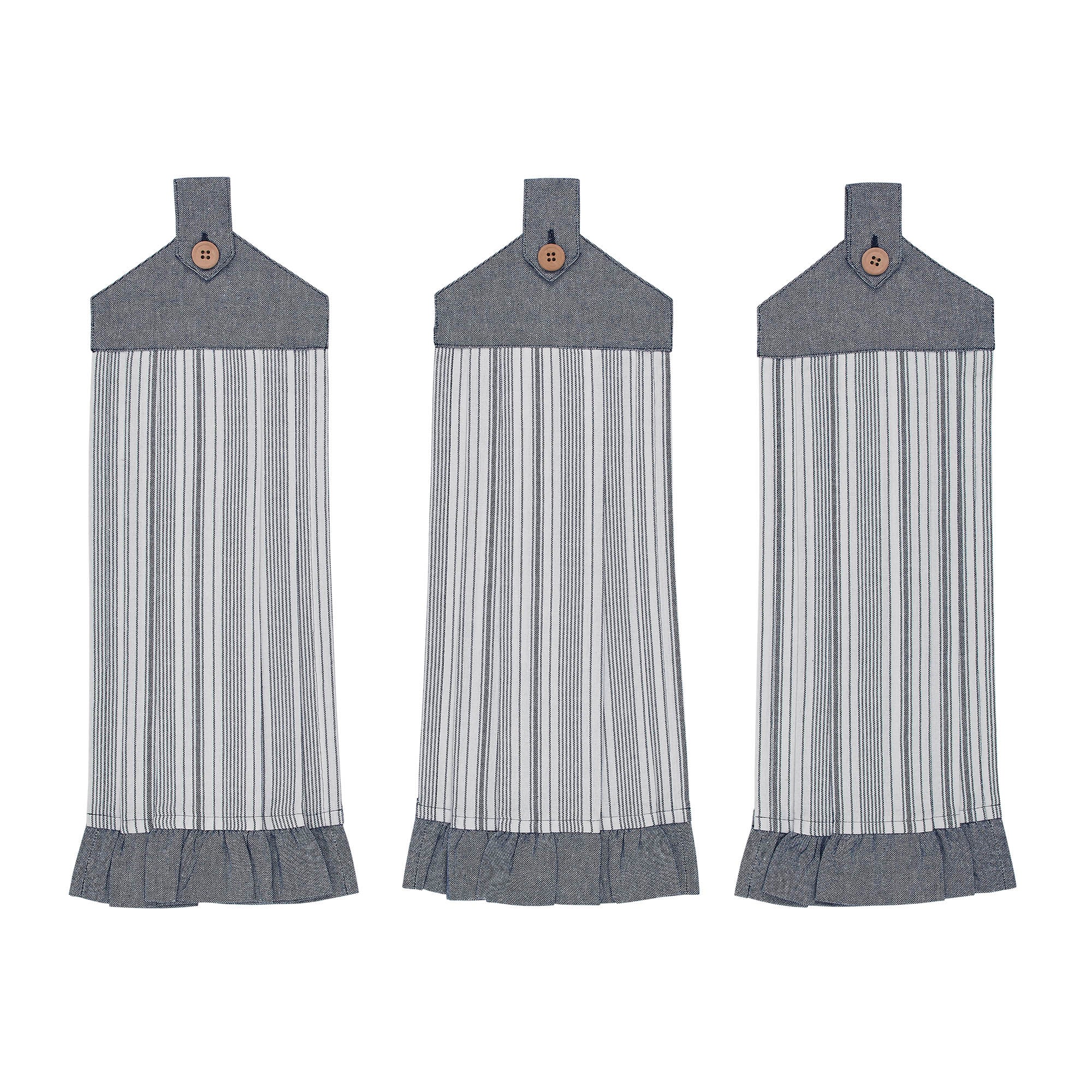 Sawyer Mill Blue Ticking Stripe Button Loop Tea Towel Set of 3 - Image 4