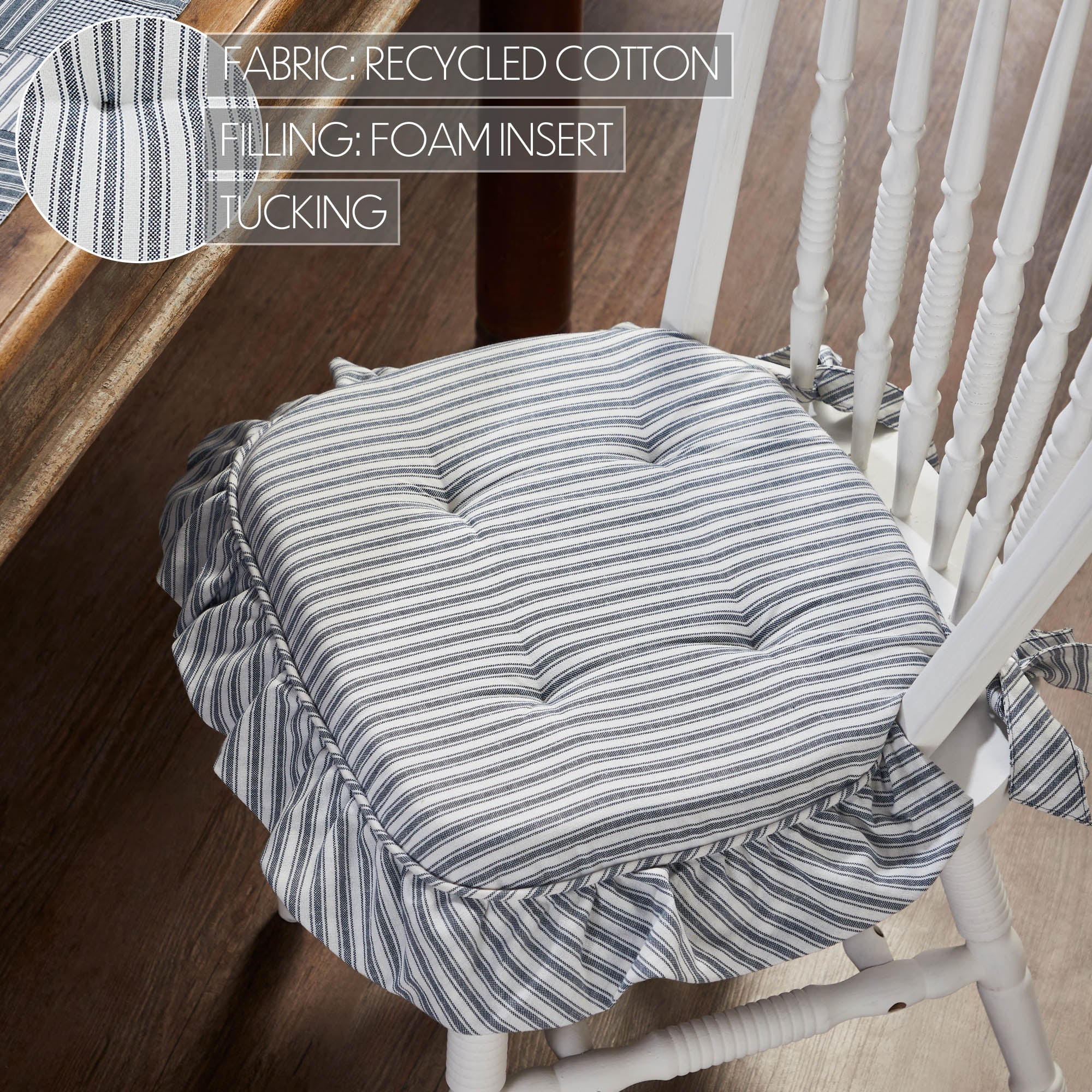 Sawyer Mill Blue Ticking Stripe Ruffled Chair Pad - Image 3