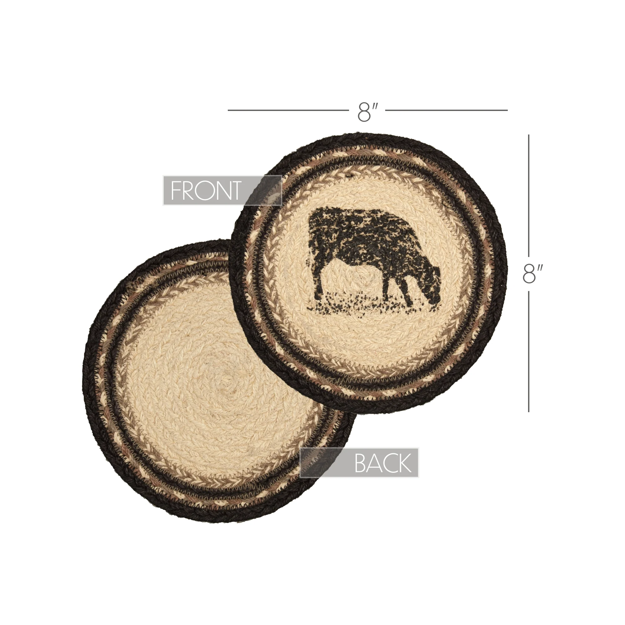 Sawyer Mill Charcoal Cow Jute 8" Trivet - Image 2