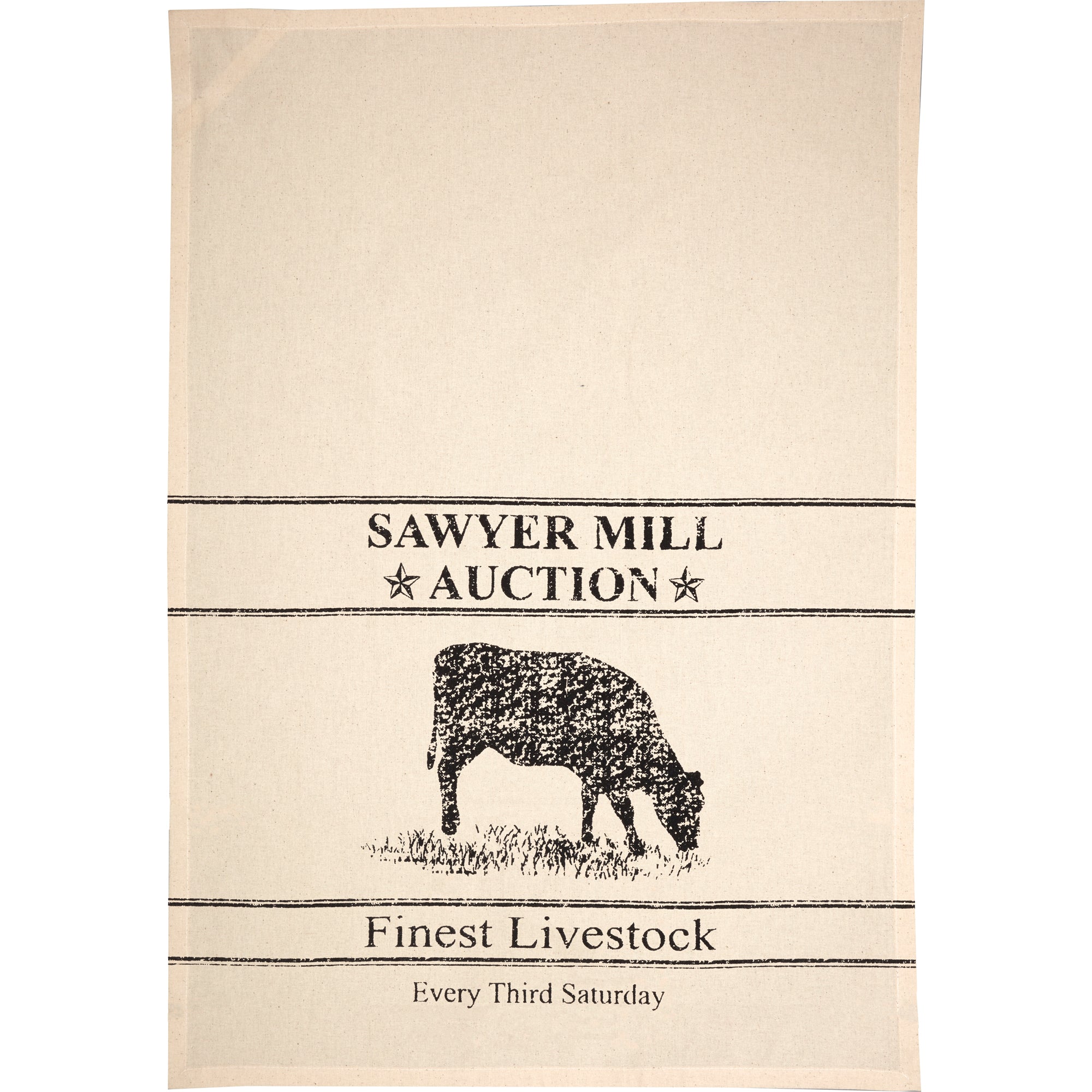 Sawyer Mill Charcoal Cow Muslin Unbleached Natural Tea Towel - Image 2
