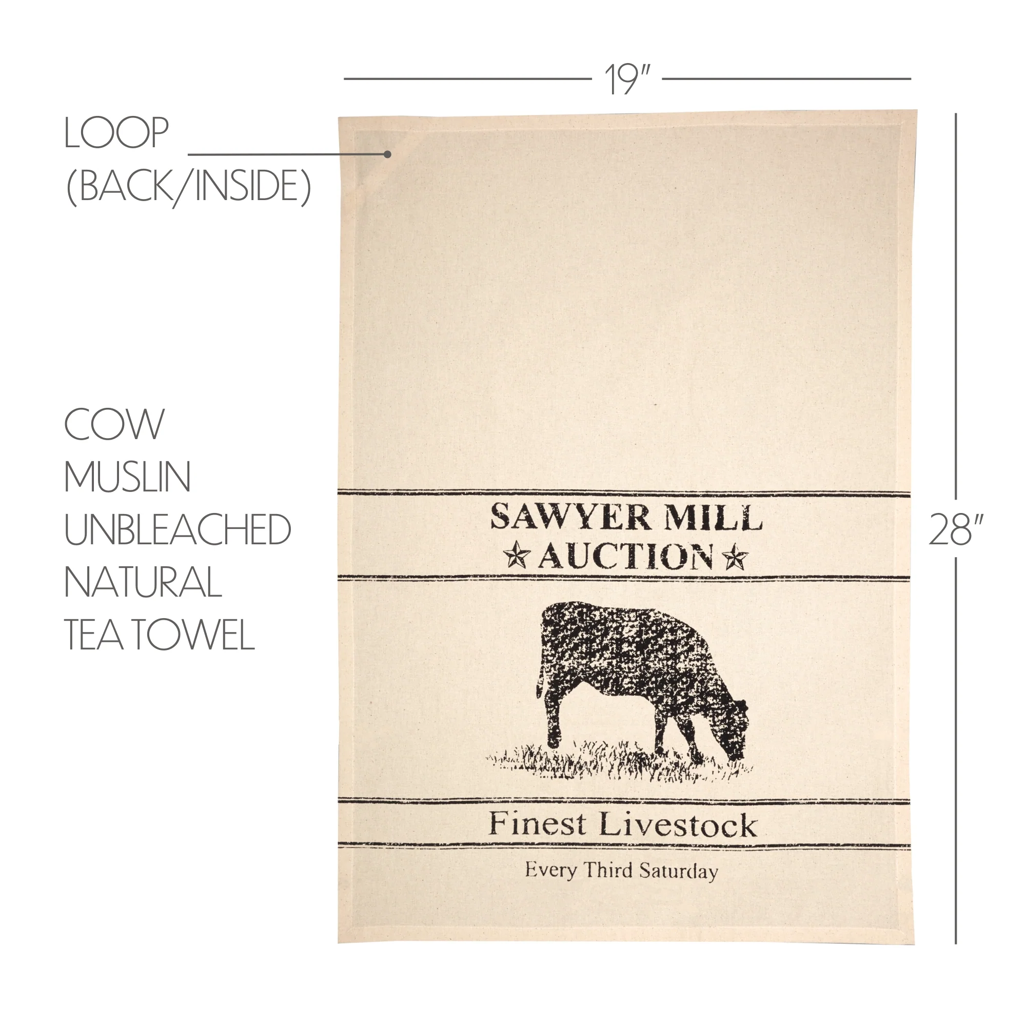 Sawyer Mill Charcoal Cow Muslin Unbleached Natural Tea Towel - Image 4