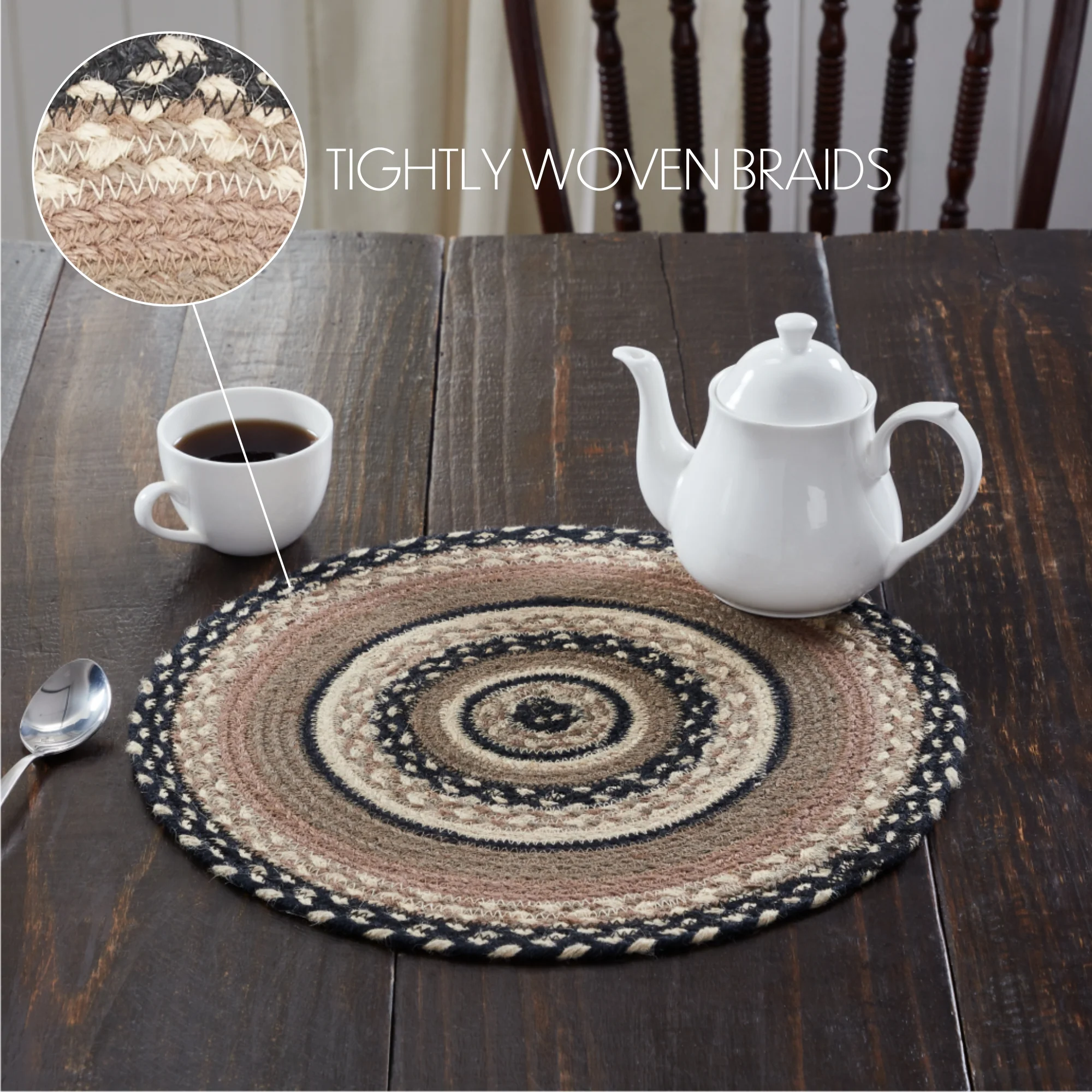 Sawyer Mill Charcoal Creme 15" Jute Trivet - Image 4