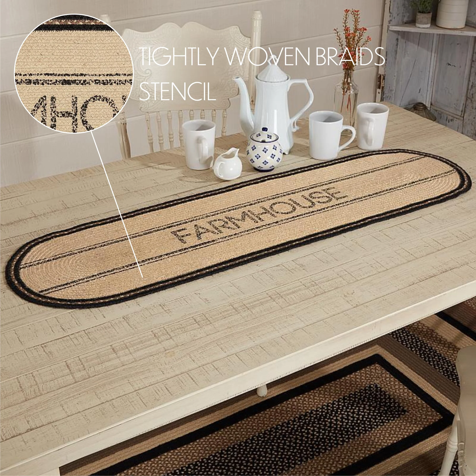 Sawyer Mill Charcoal Creme Farmhouse Jute Table Runner 13" x 48" - Image 7
