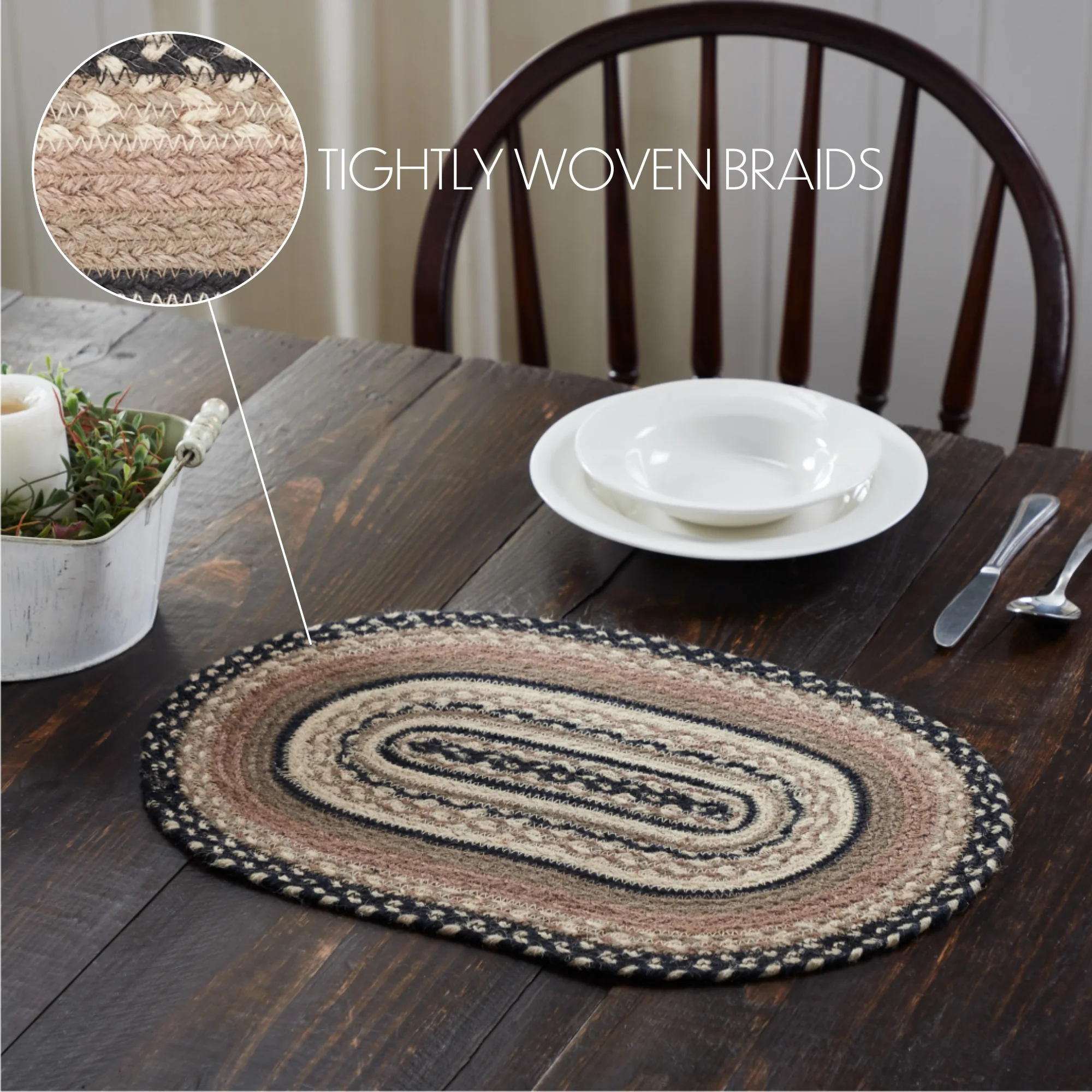 Sawyer Mill Charcoal Creme Jute Oval Placemat - Image 4