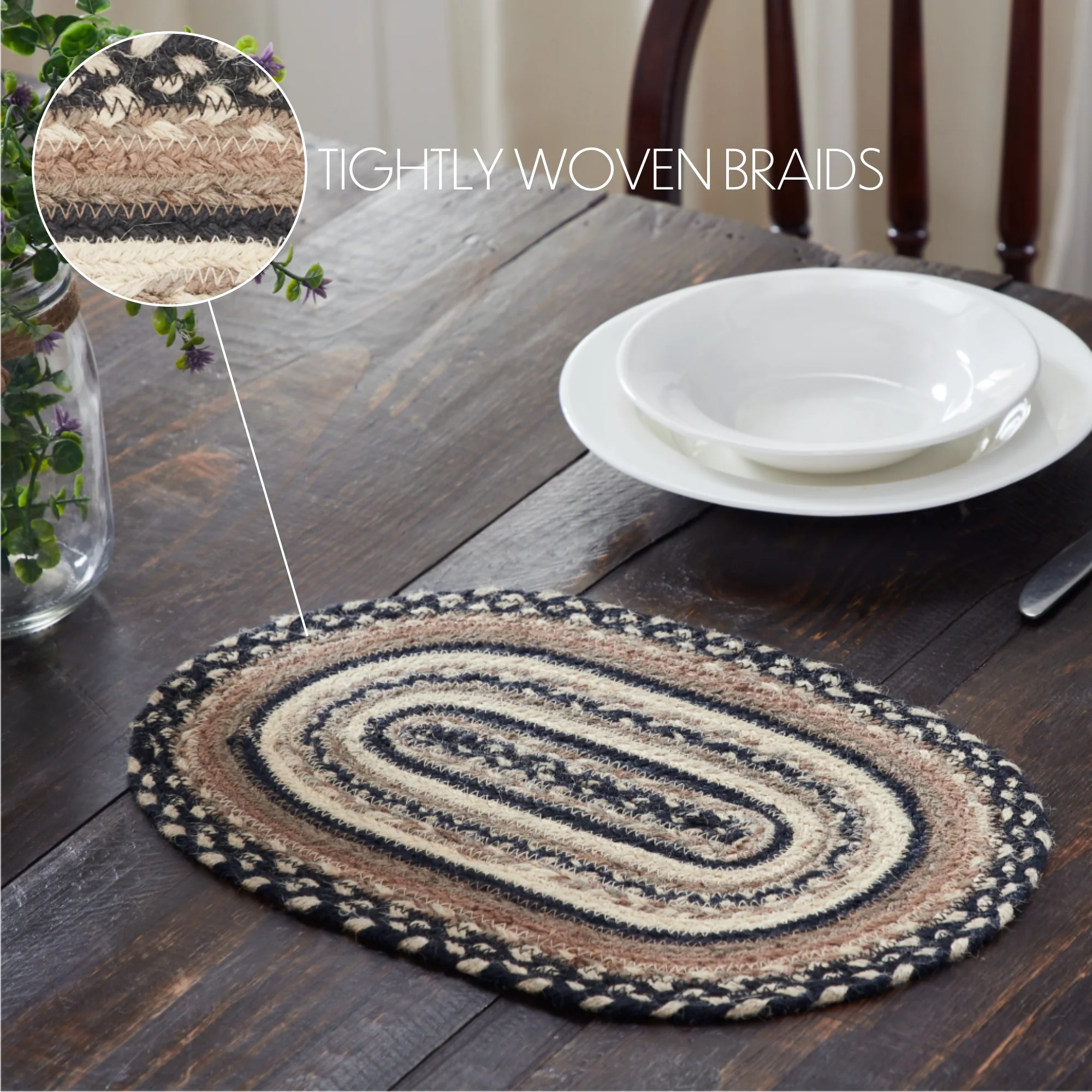 Sawyer Mill Charcoal Creme Jute Oval Placemat - Image 3