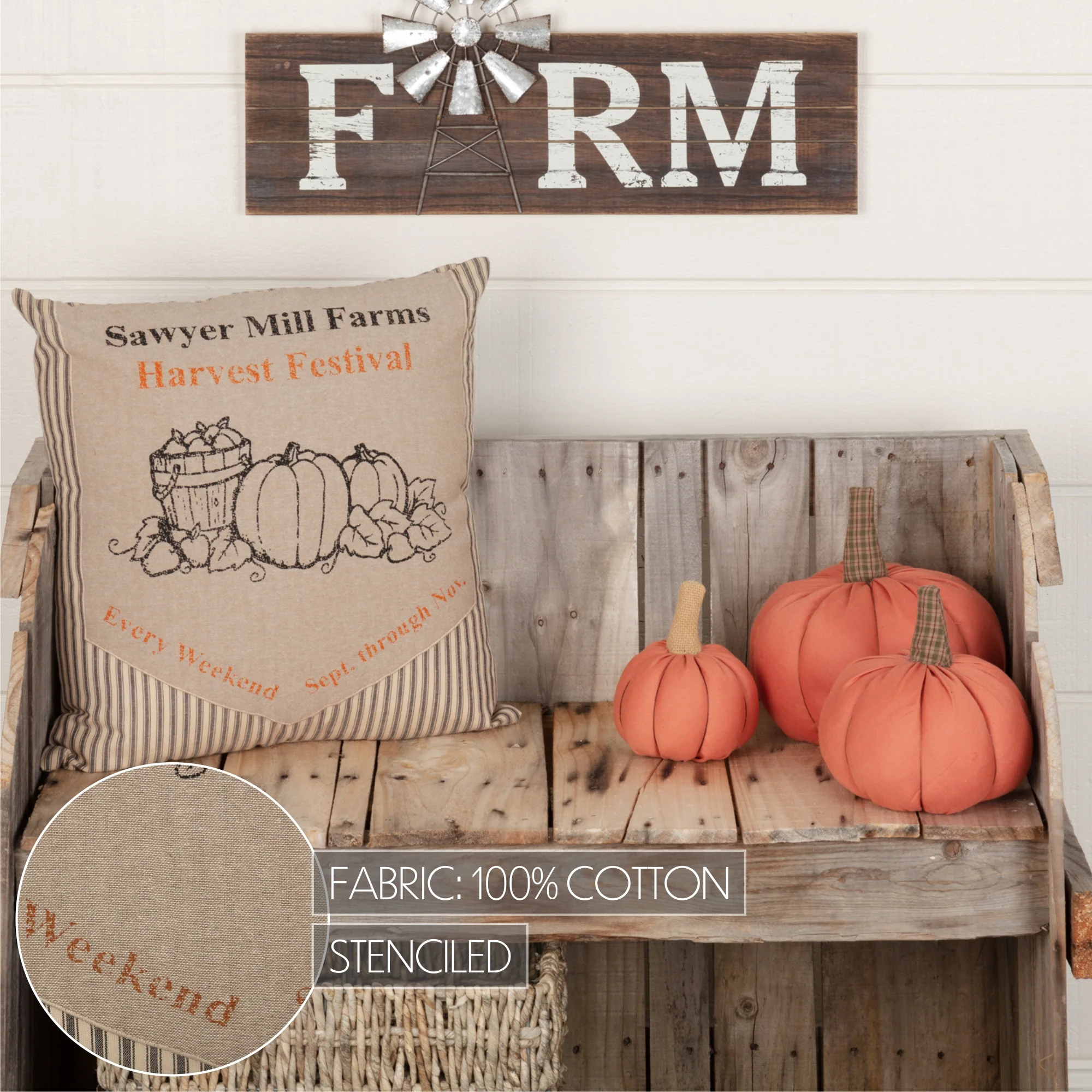 Sawyer Mill Charcoal Harvest Festival 18" Fall Accent Pillow - Image 7