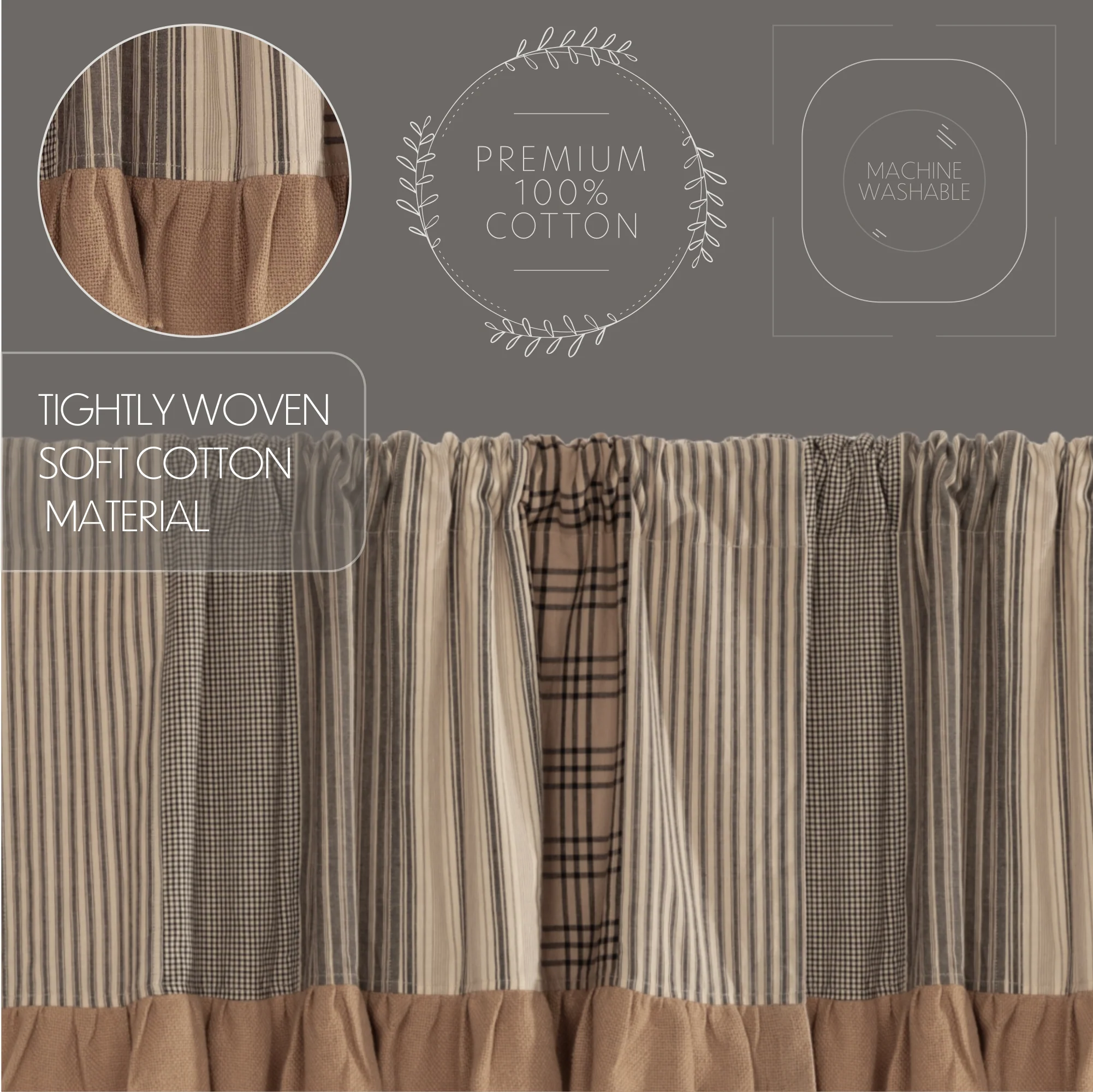 Sawyer Mill Charcoal Patchwork Valance 19" x 90" - Image 4