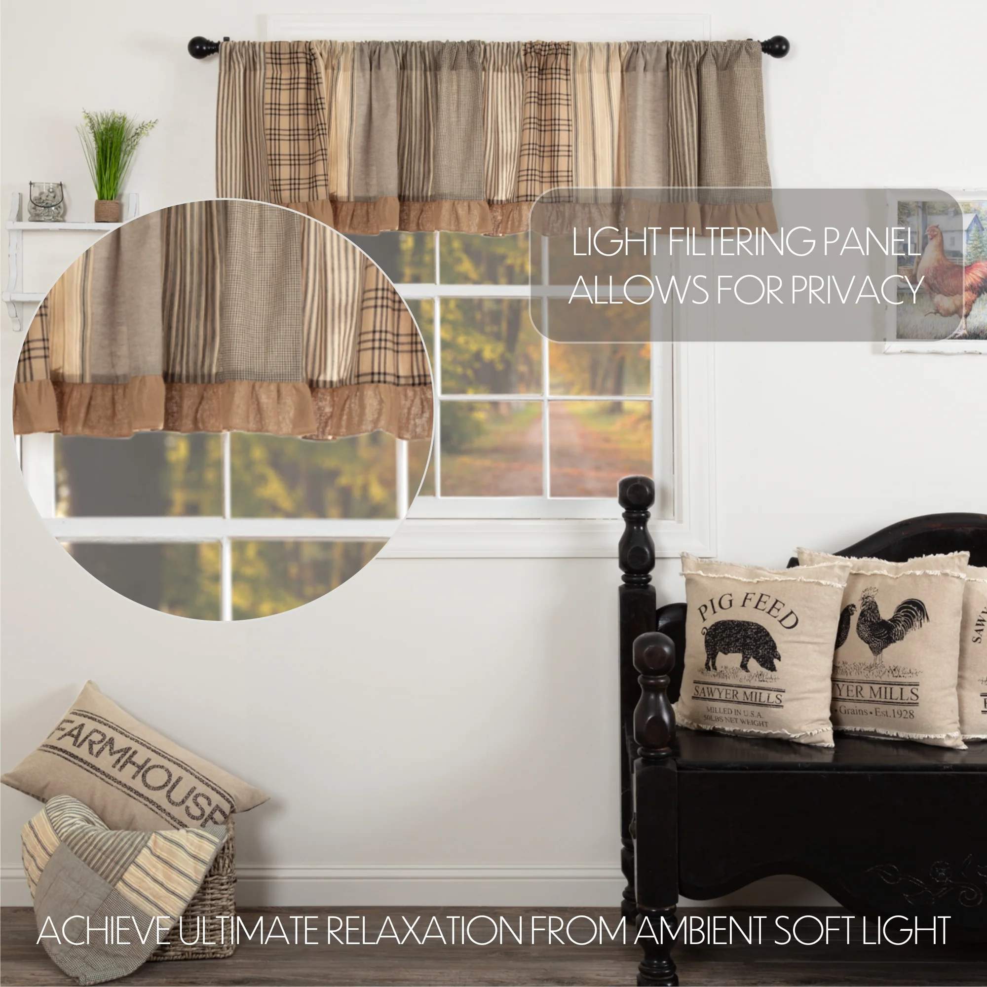 Sawyer Mill Charcoal Patchwork Valance 19" x 90" - Image 7