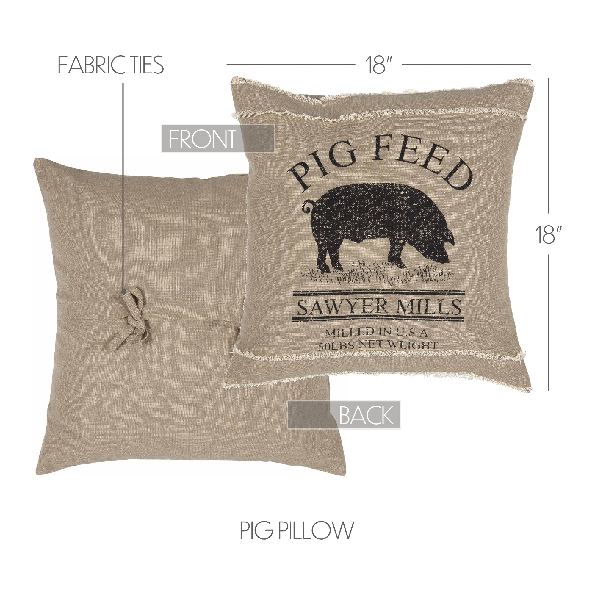Sawyer Mill Charcoal Pig 18" Throw Pillow - Image 2