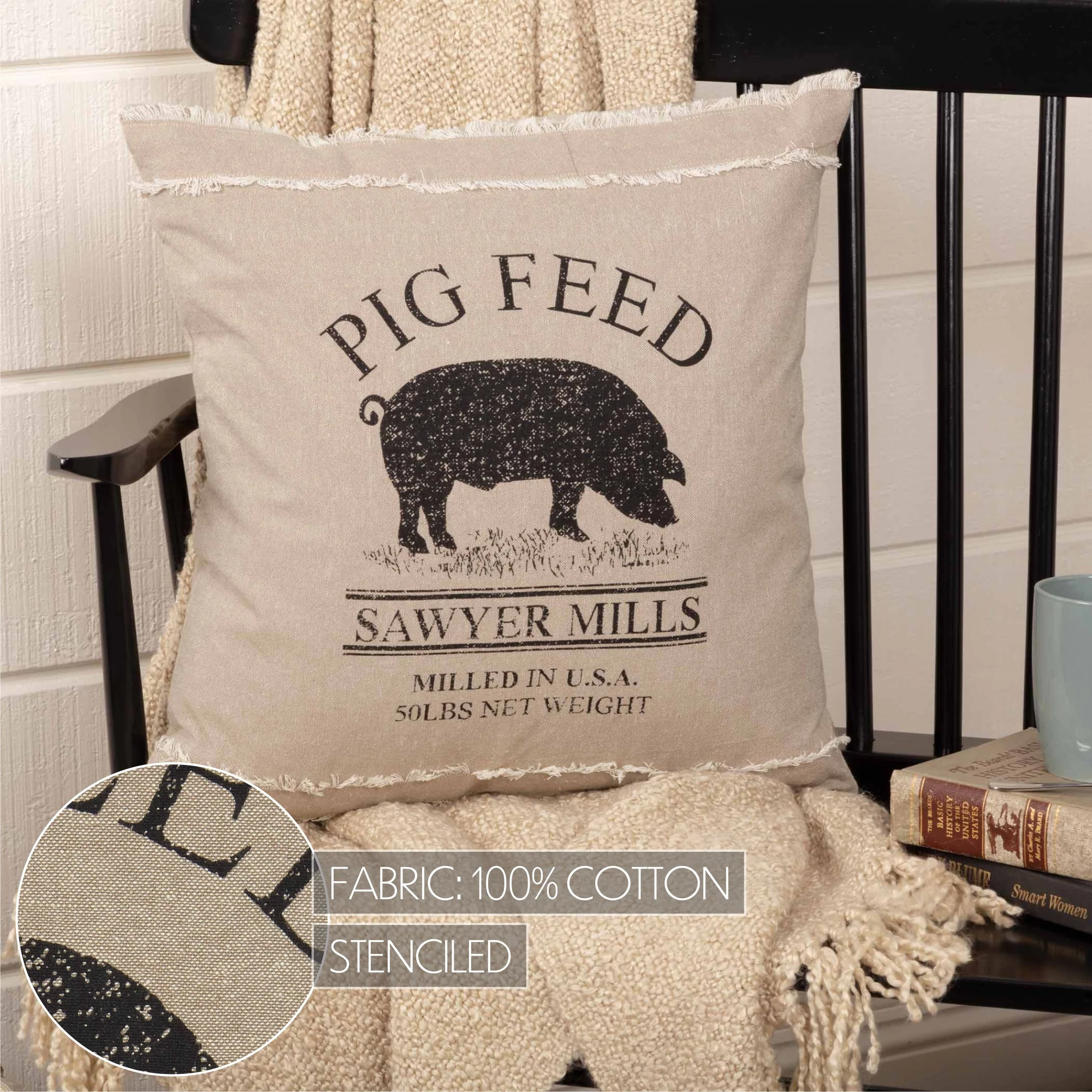 Sawyer Mill Charcoal Pig 18" Throw Pillow - Image 6